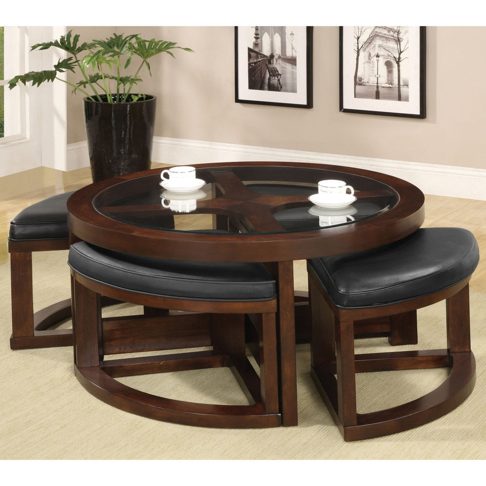 Furniture Of America Gracie Dark Walnut 5 Piece Coffee Table And Ottoman Set