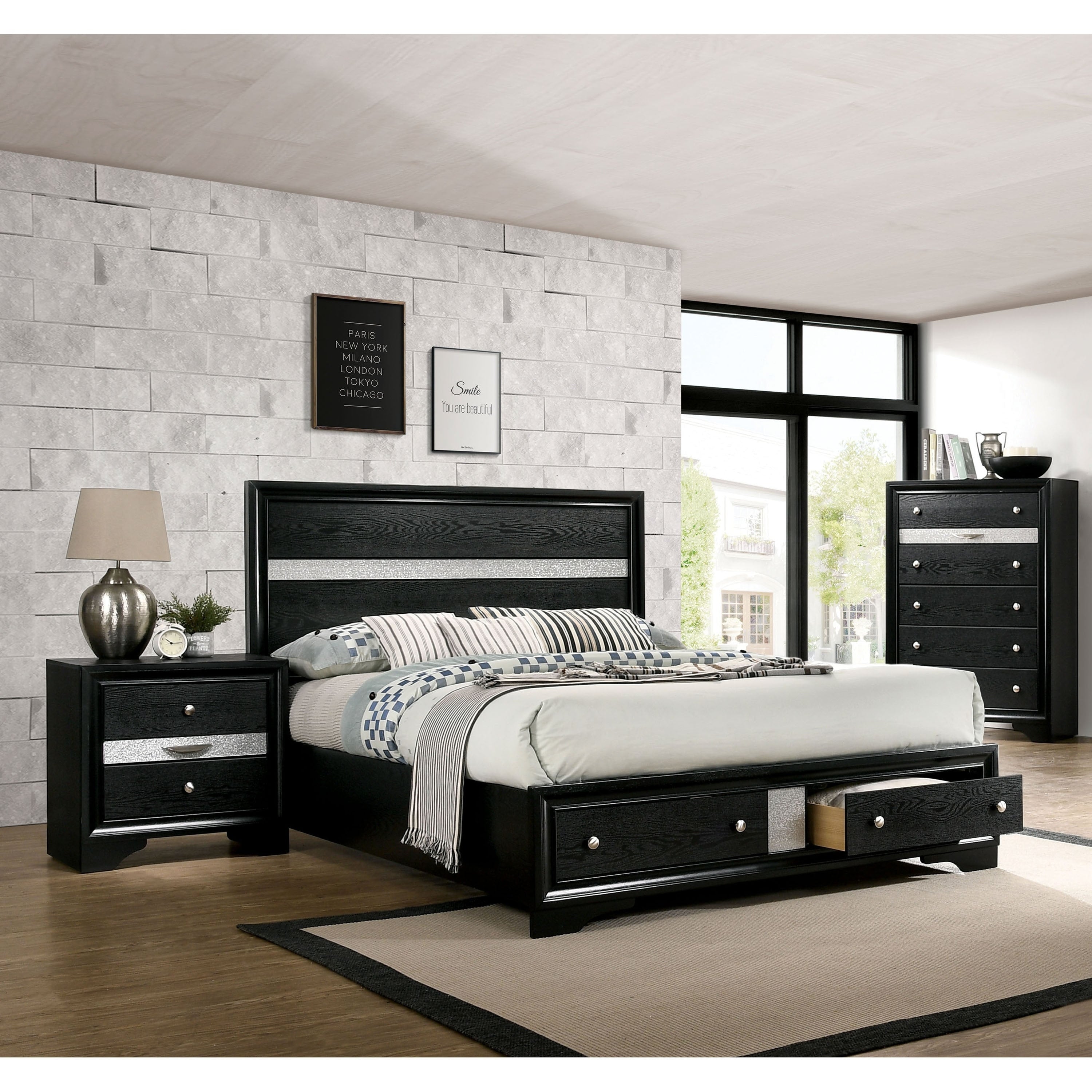 Silver Orchid Manzini Contemporary 3 Piece Bedroom Set W Storage
