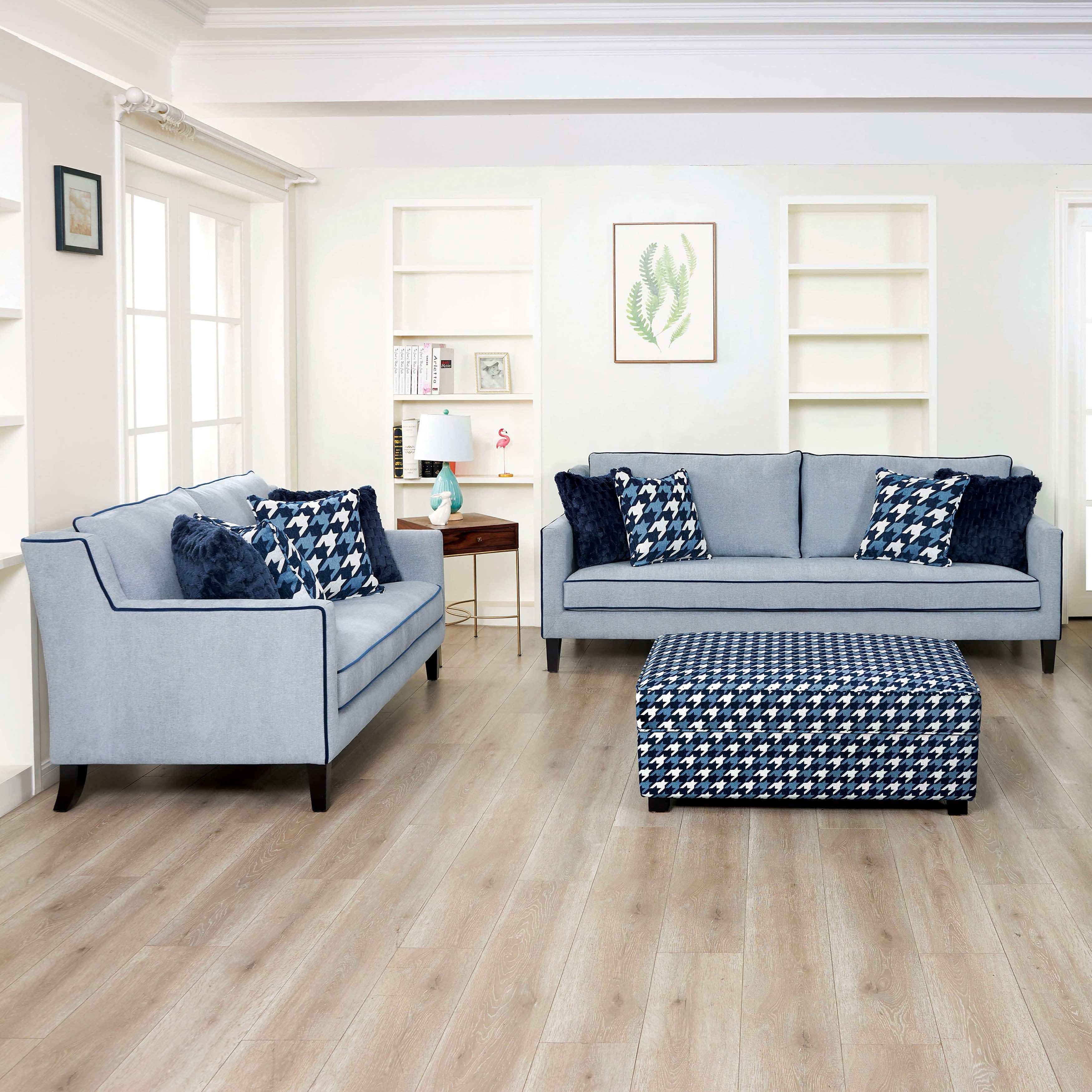 Furniture Of America Gregen 3 Piece Grey Solid Wood Sofa And Ottoman Set With Pillows