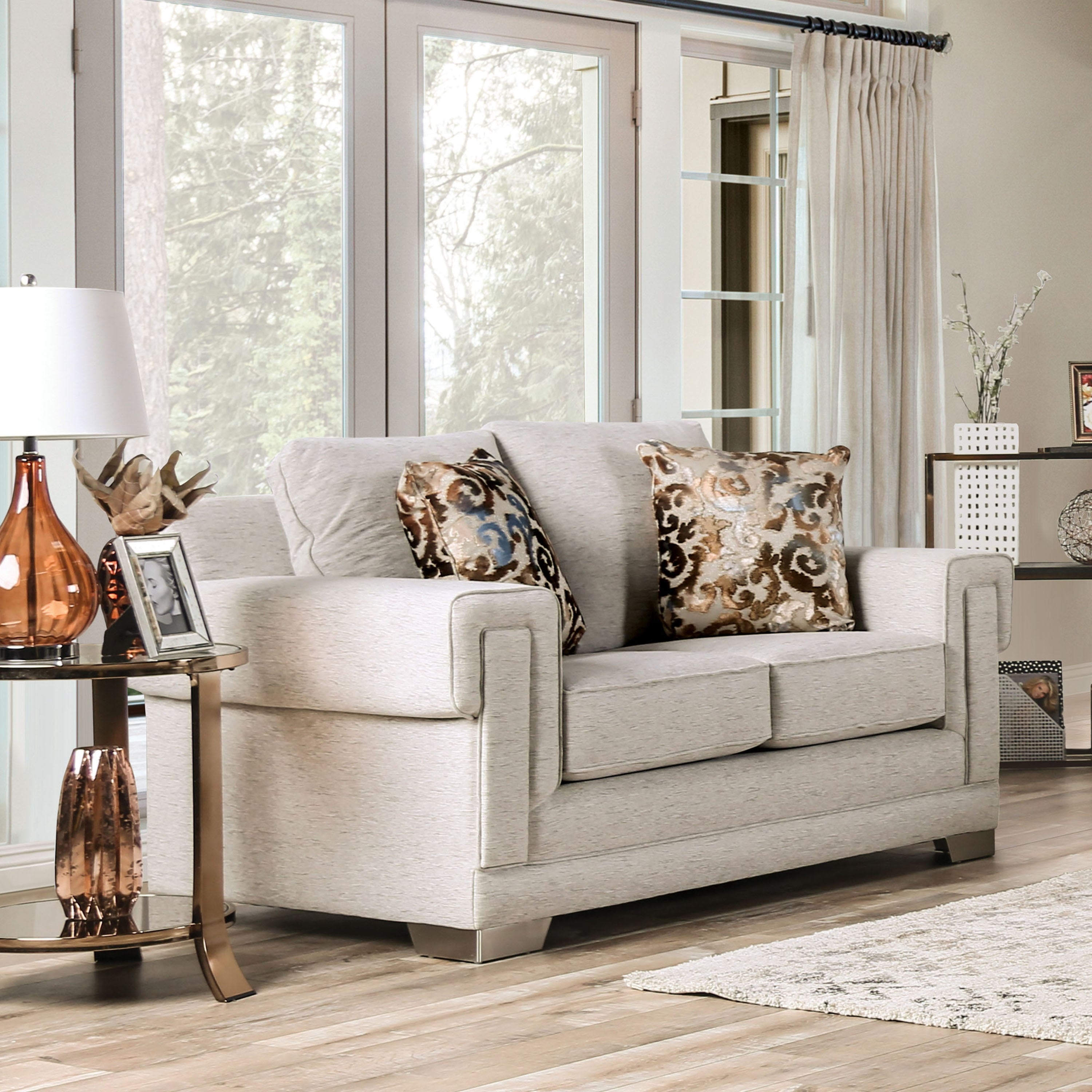 Furniture Of America Grett Transitional Grey Solid Wood Padded Loveseat