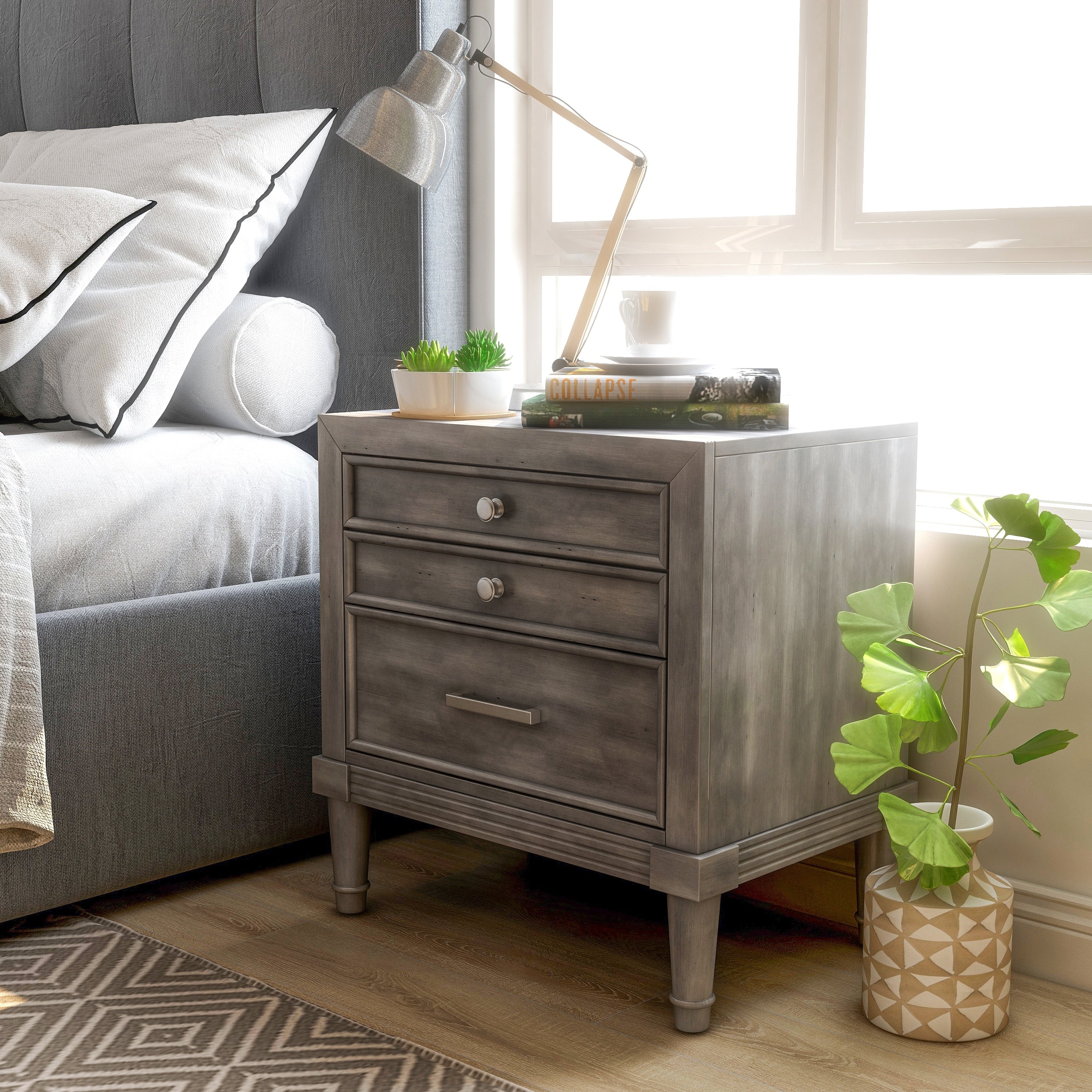 Kerilan Contemporary Grey 3 Drawer Nightstand By Foa