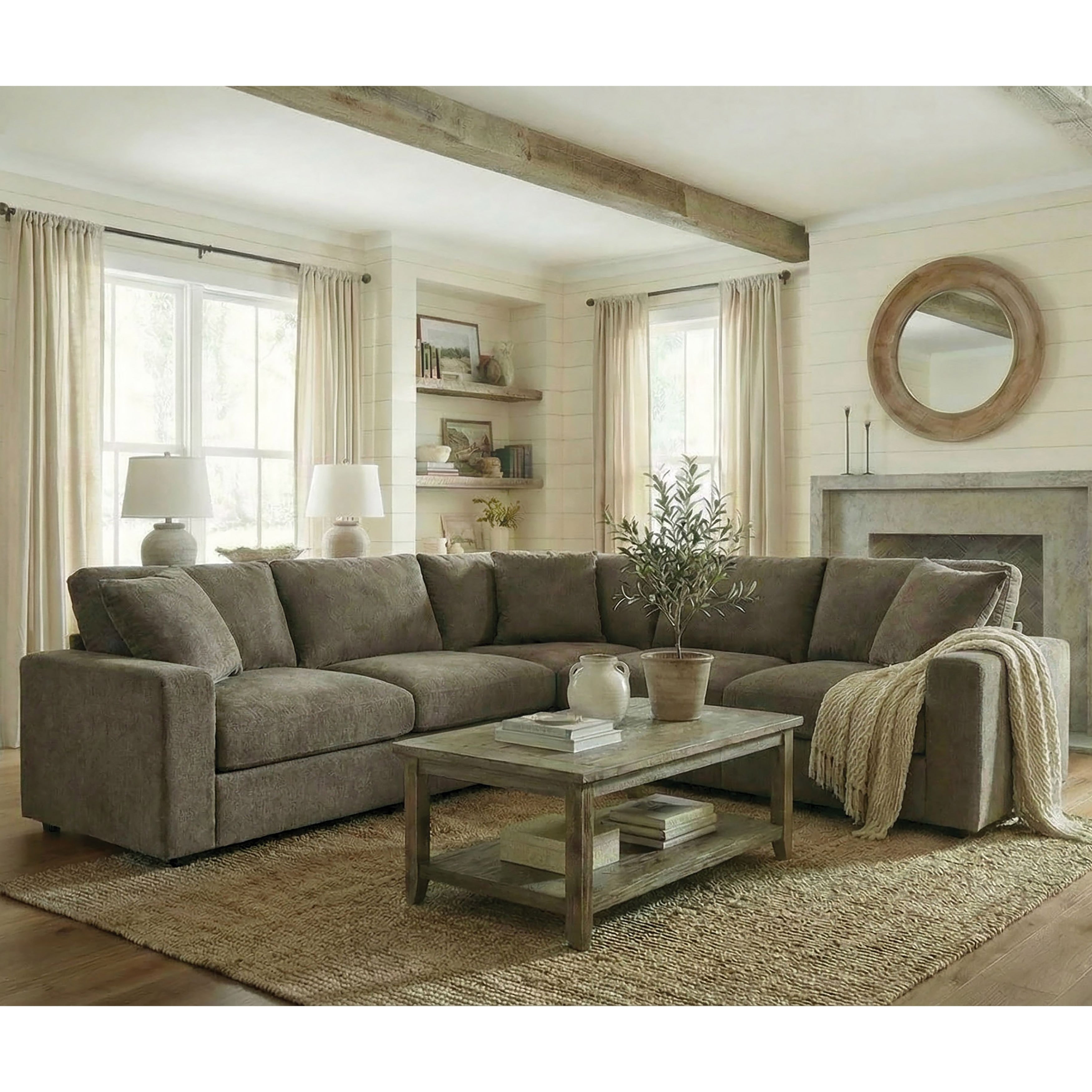 Furniture Of America Heliv Modern Fabric Sectional With Accent Pillows