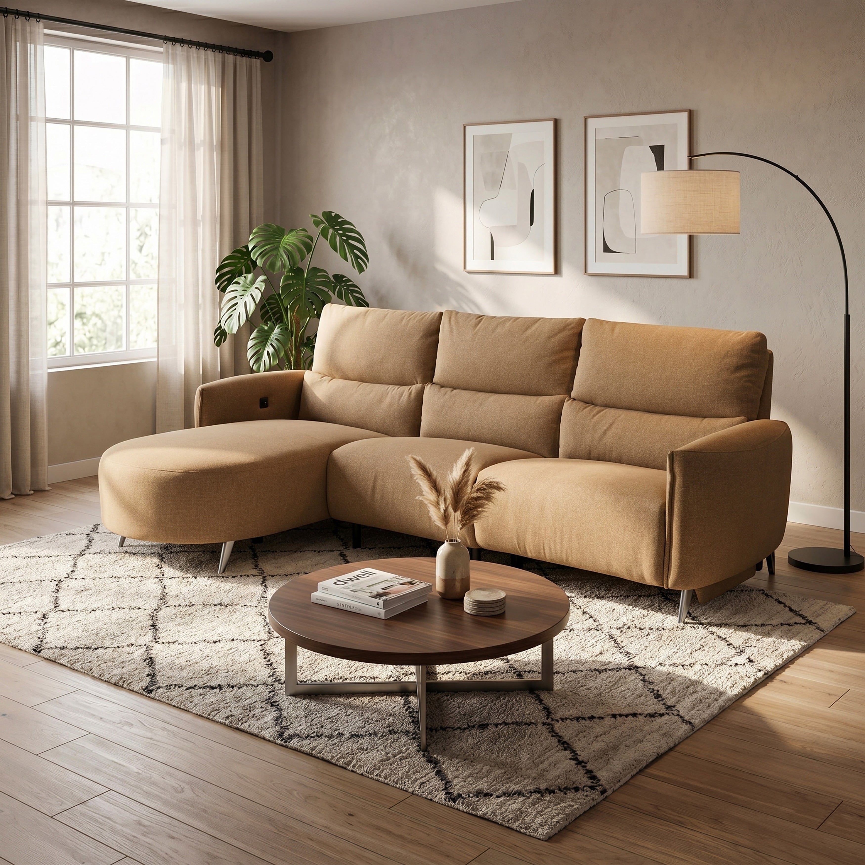Furniture Of America Hesty Modern Fabric Oversized Seating Power Sectional With Usb Ports And Footrest Extension