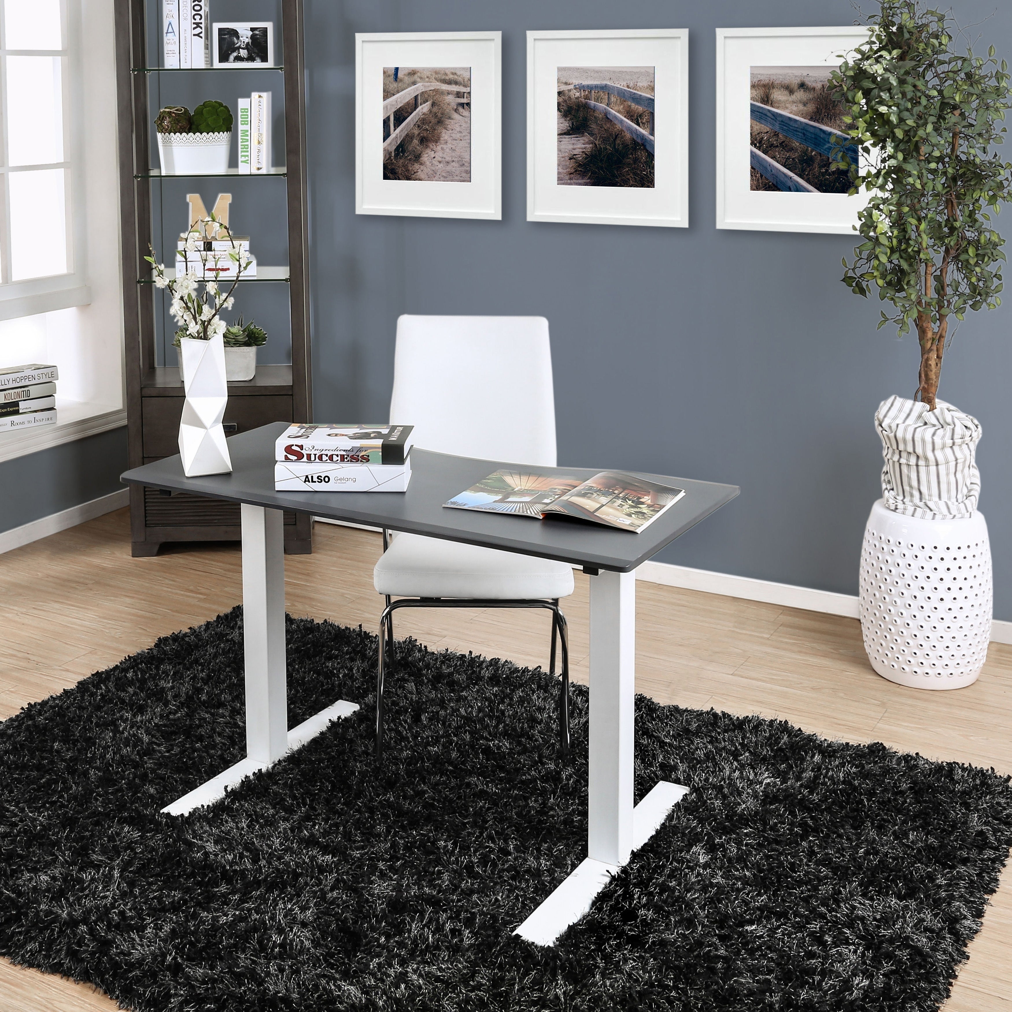 Furniture Of America Flanel Contemporary Height Adjustable Desk With Usb Power Outlet