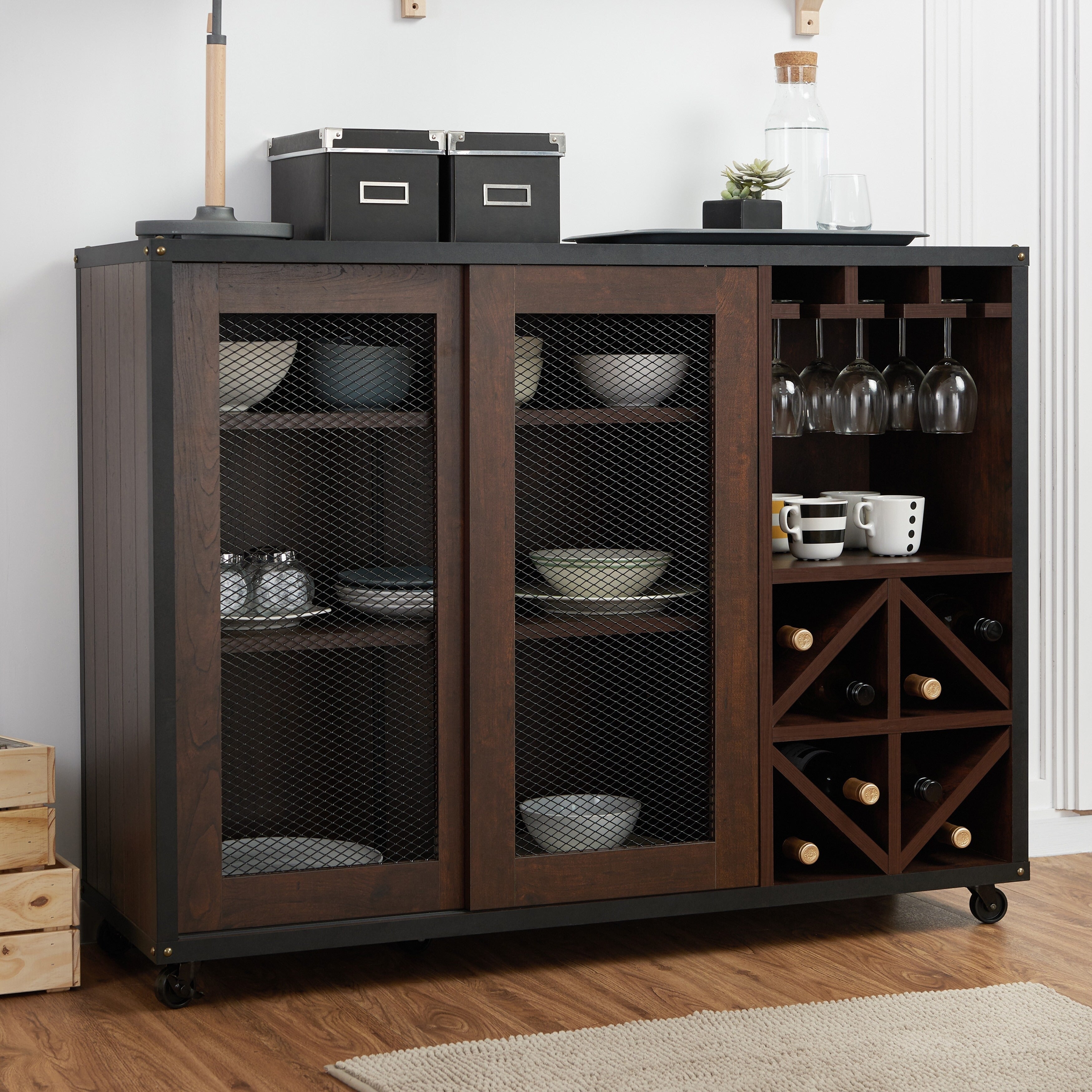 Furniture Of America Misenia Vintage Walnut Sliding Door Buffet