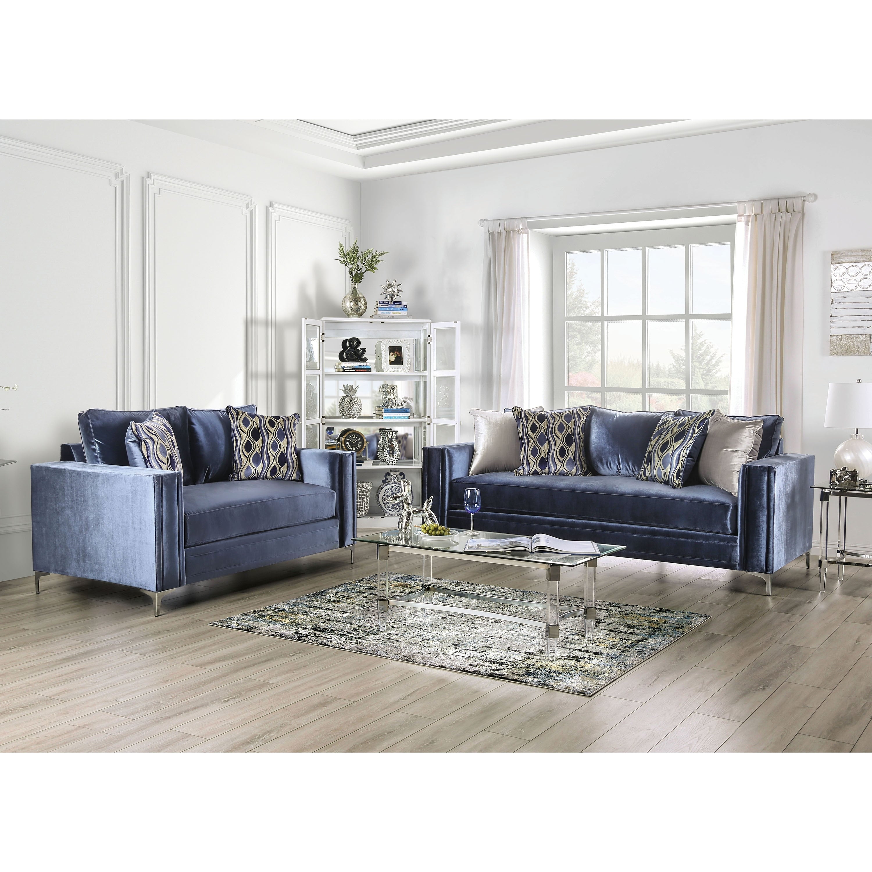 Furniture Of America Jion Contemporary Blue 2 Piece Living Room Set