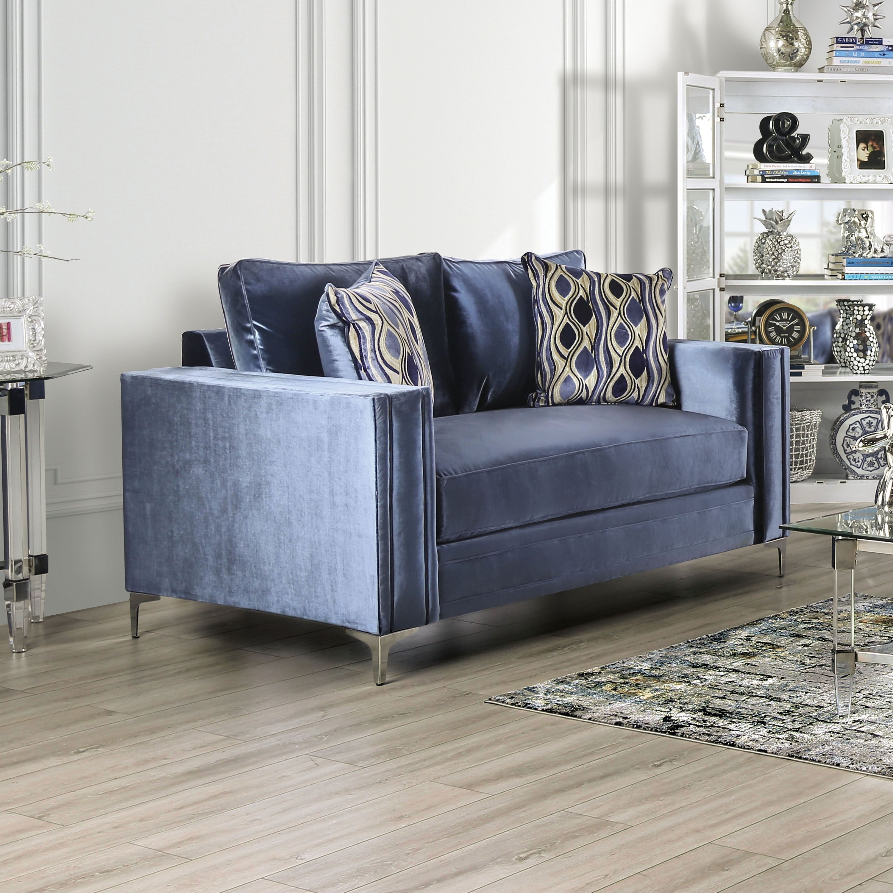 Furniture Of America Jion Contemporary Blue Solid Wood Loveseat