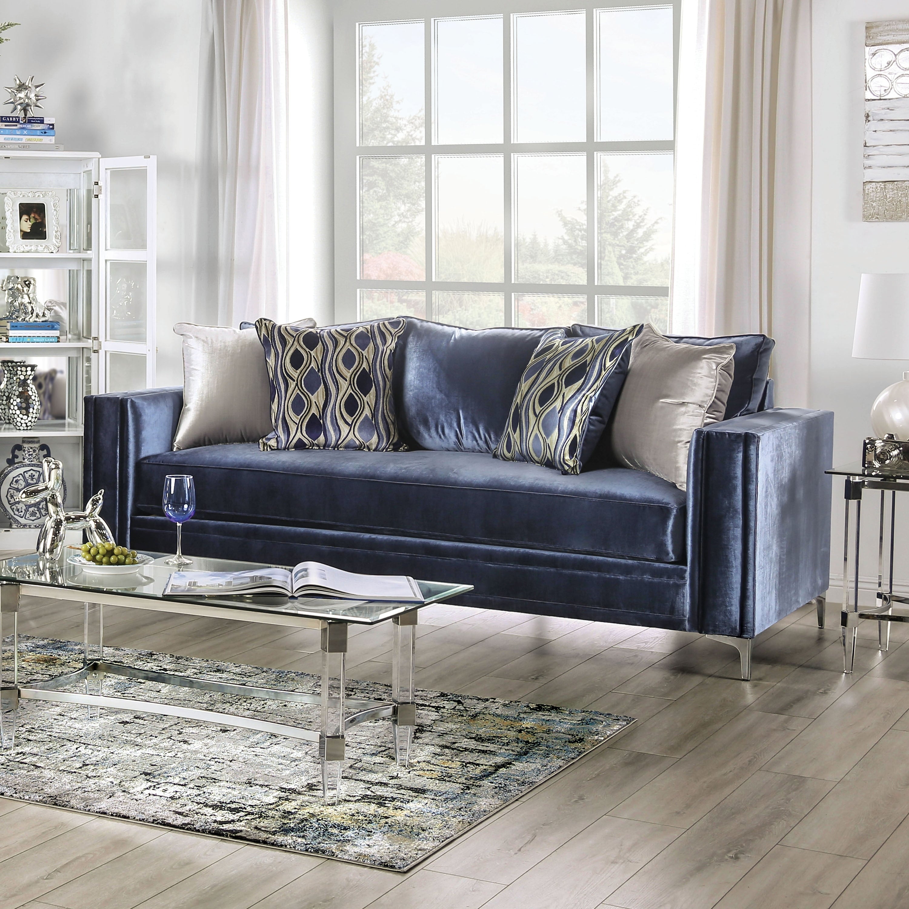 Furniture Of America Jion Contemporary Blue Solid Wood Sofa