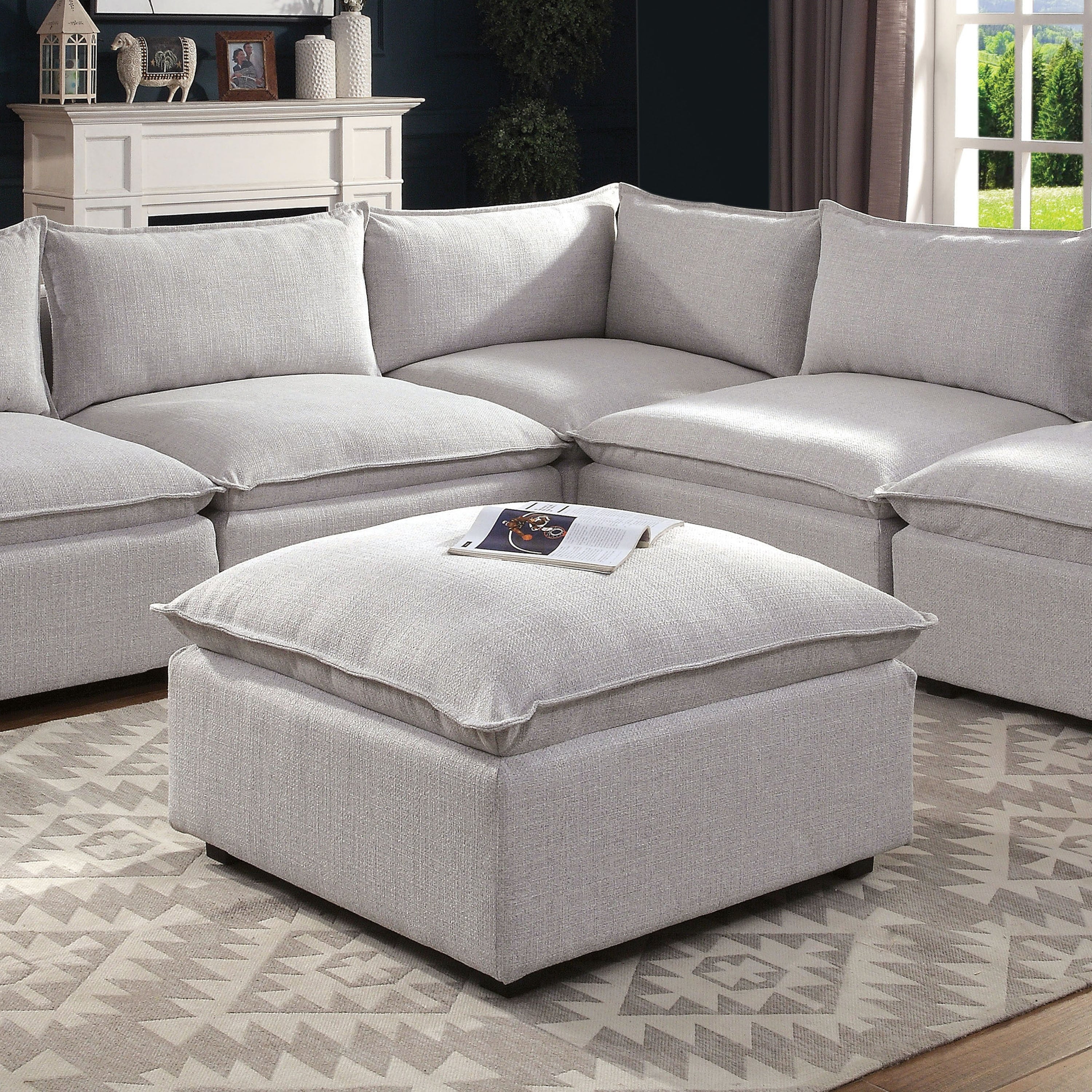 Furniture Of America Joli Contemporary Grey Linen Like Fabric Ottoman