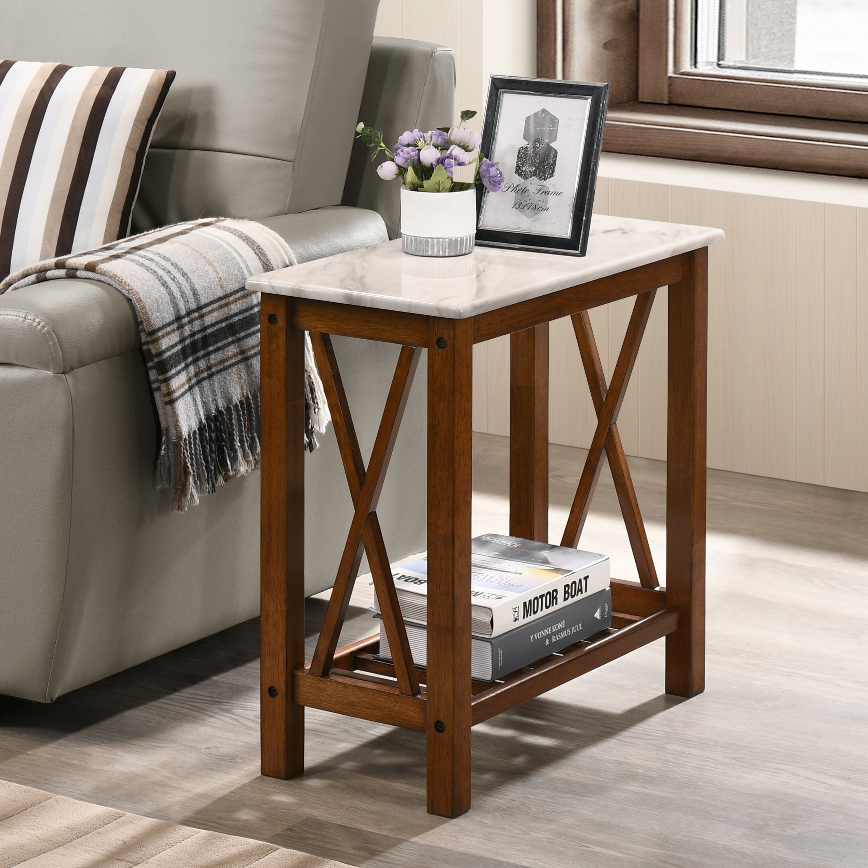 Furniture Of America Joya Transitional X Shaped Side Panels Side Table
