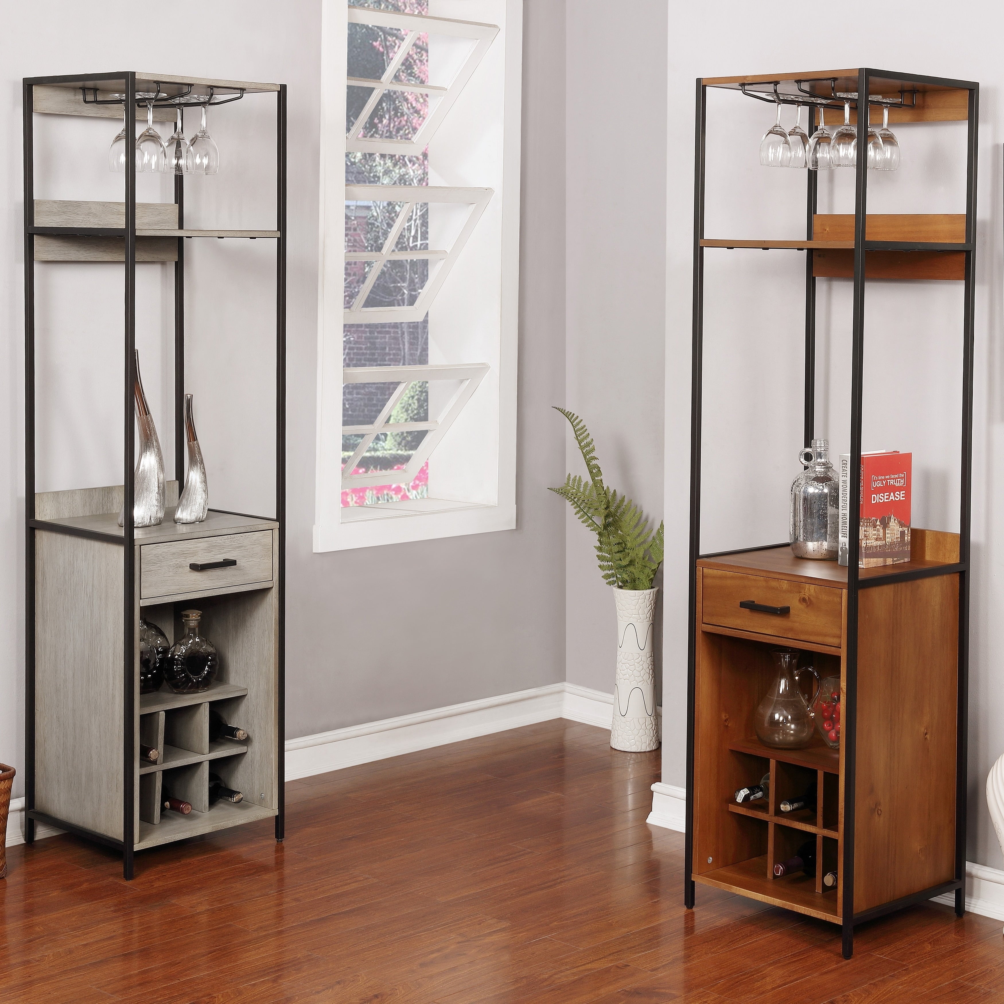 Furniture Of America Kadijah Contemporary Acacia 3 Shelf Wine Rack