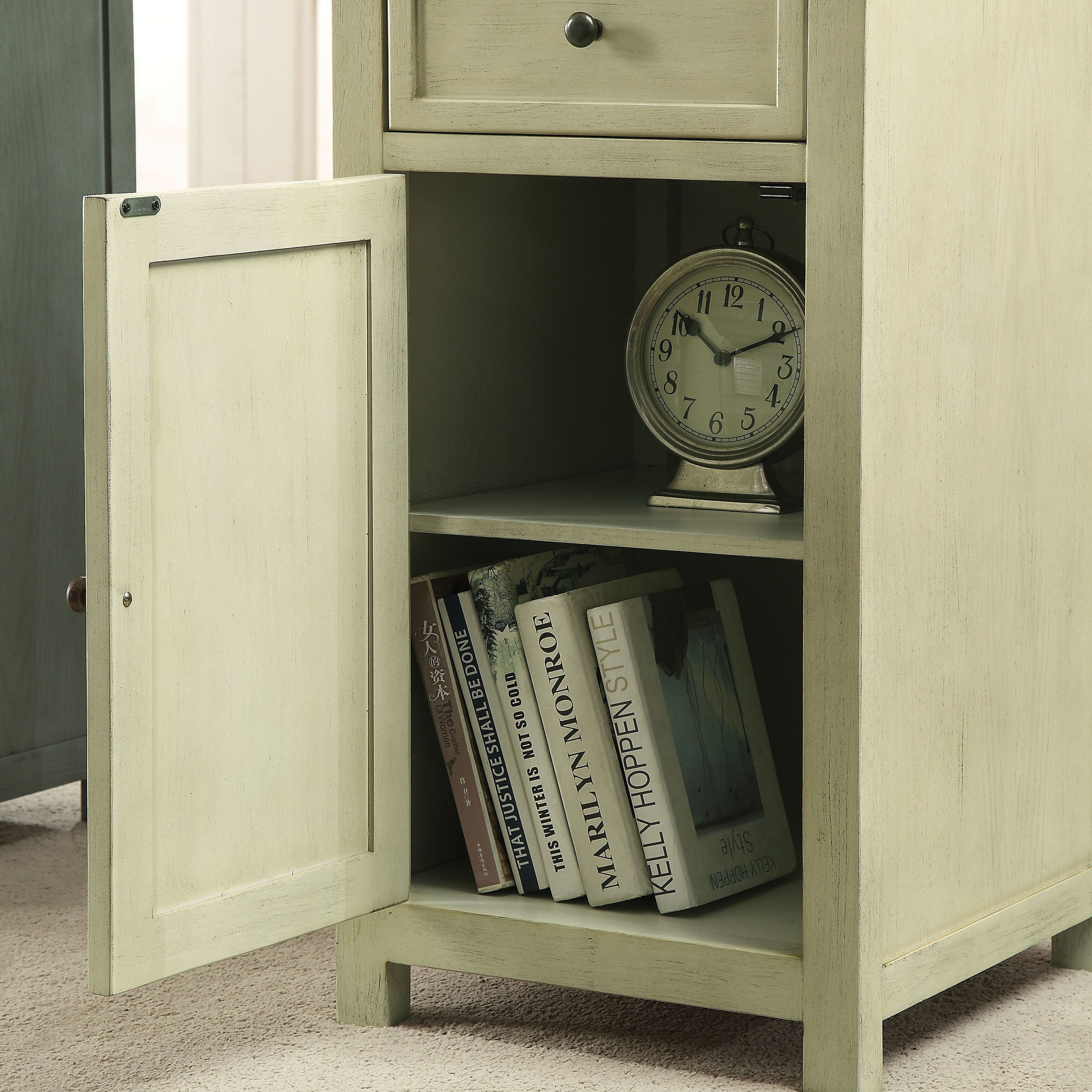 Furniture Of America Palto Vintage 1 Drawer Side Table With Cabinet