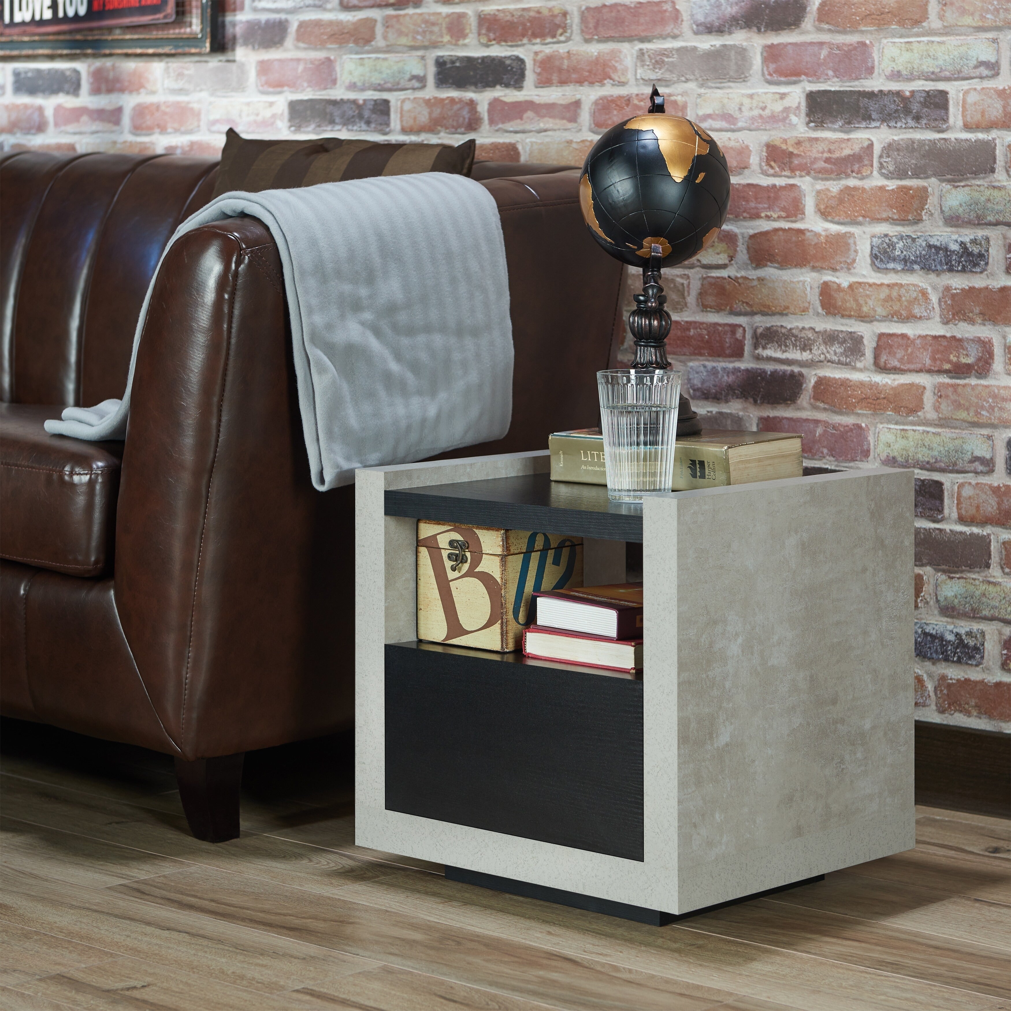 Carbon Loft Pelton Modern Industrial Concrete Like End Table