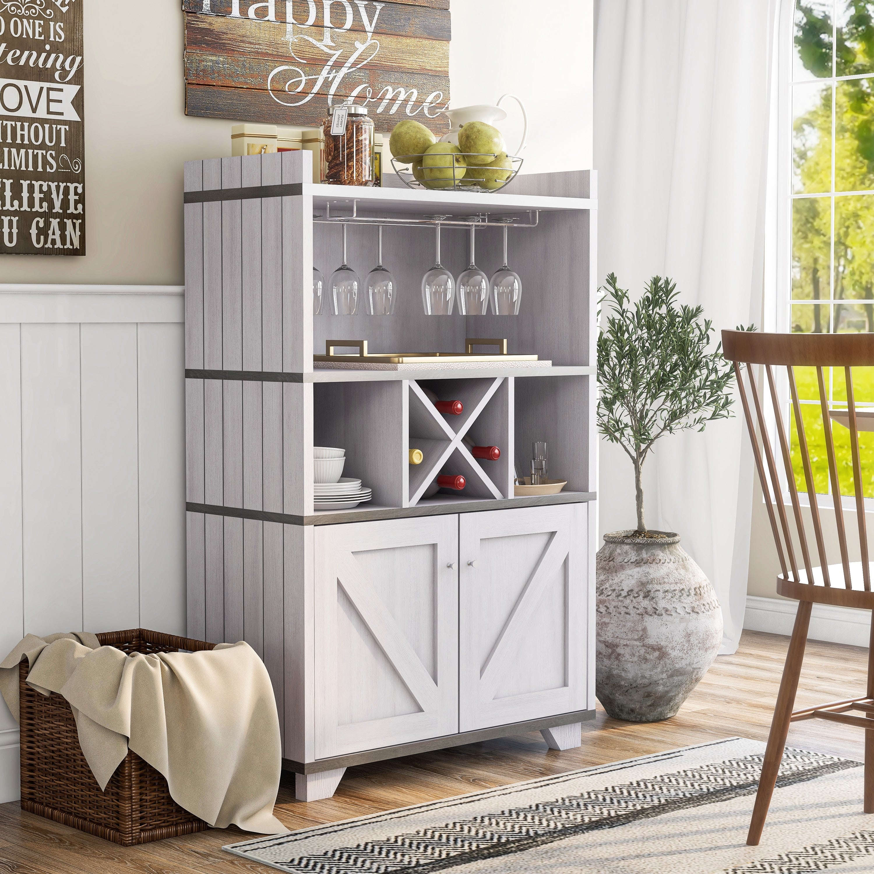 Furniture Of America Wesleyan Rustic Farmhouse Wine Cabinet Buffet