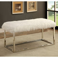 Furniture Of America Shika Contemporary Chrome Fur Like Upholstered Large 40 Inch Bench