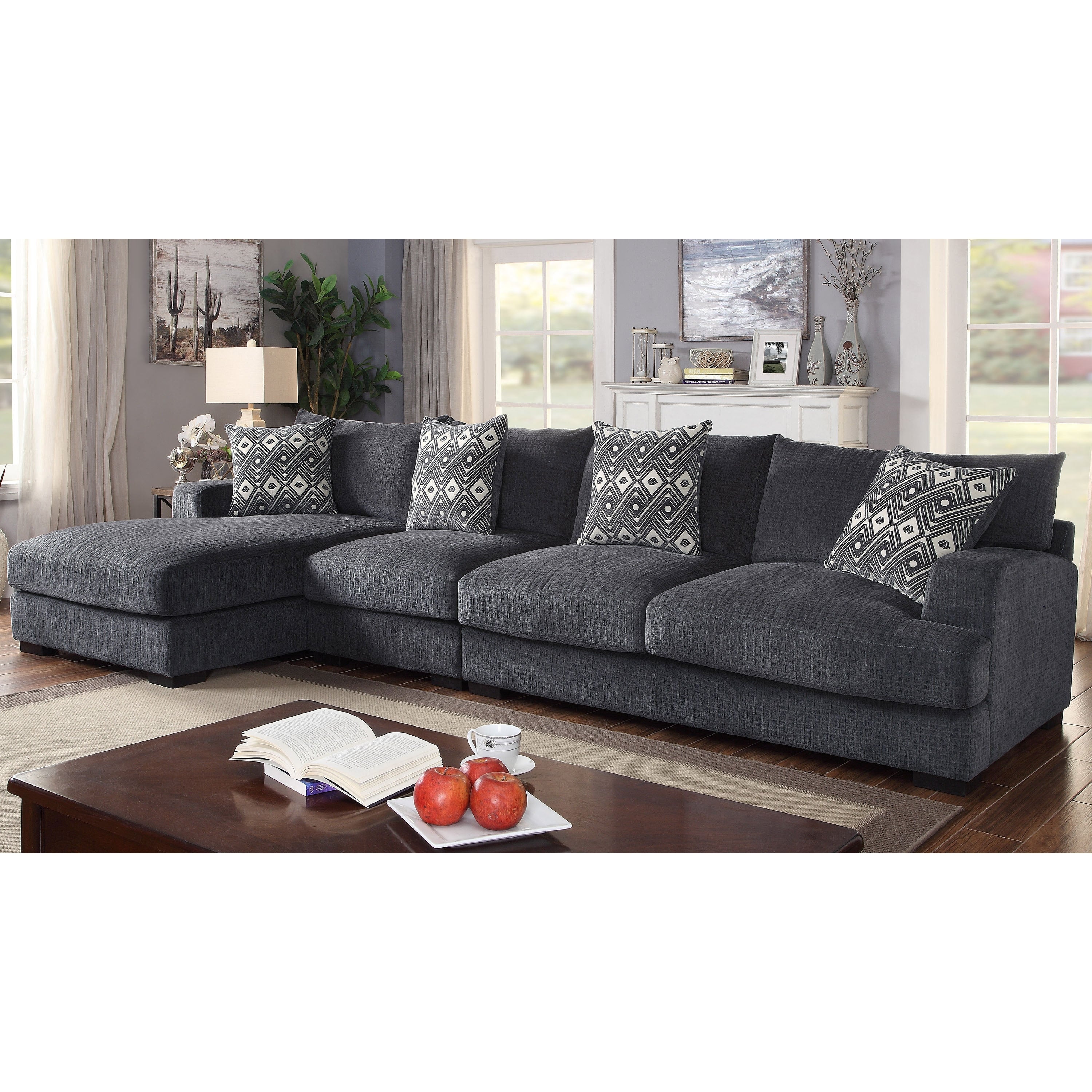 Furniture Of America Kintra Contemporary Grey Large L Shaped Sectional