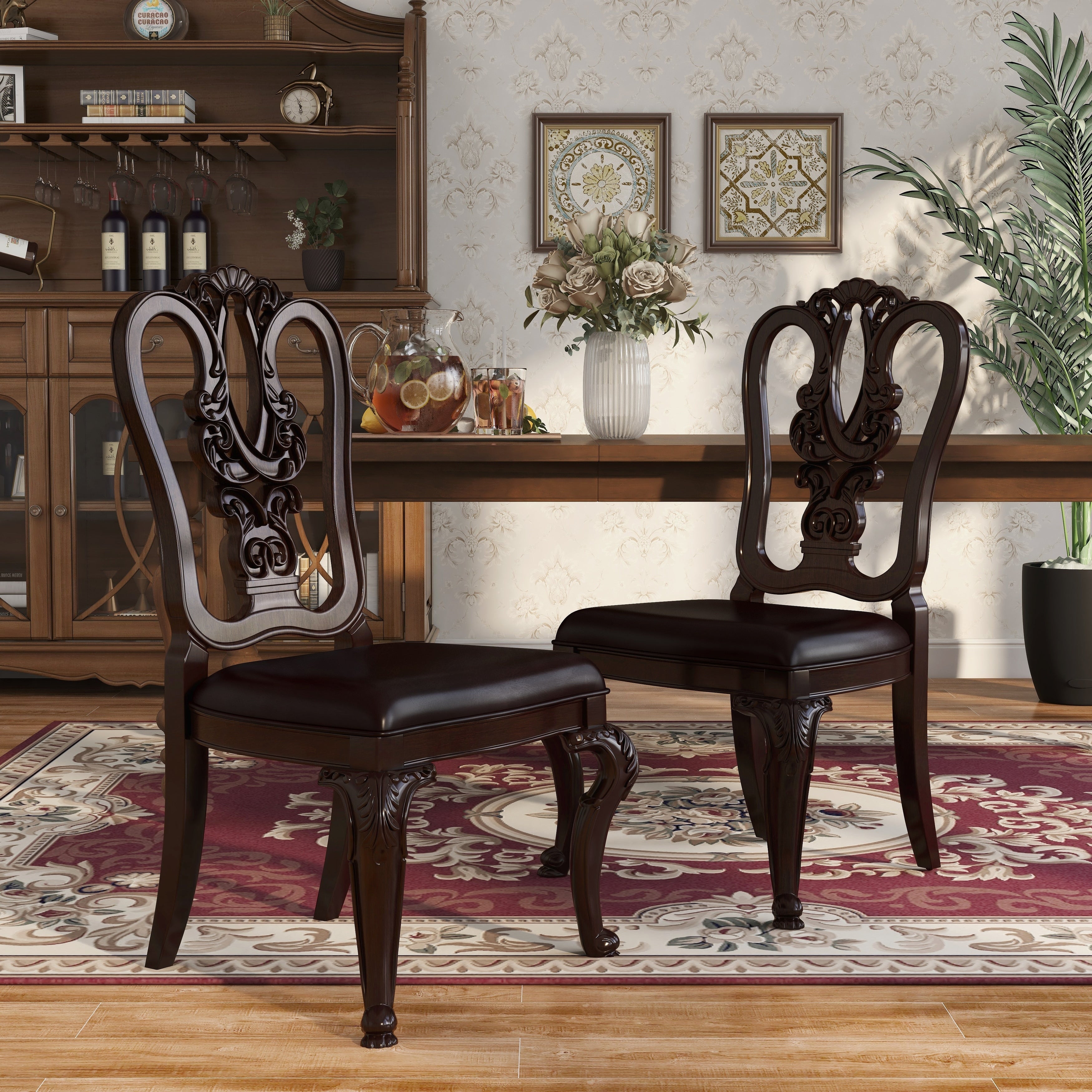 Oskarre Traditional Brown Cherry Side Dining Chairs Set Of 2 By Foa