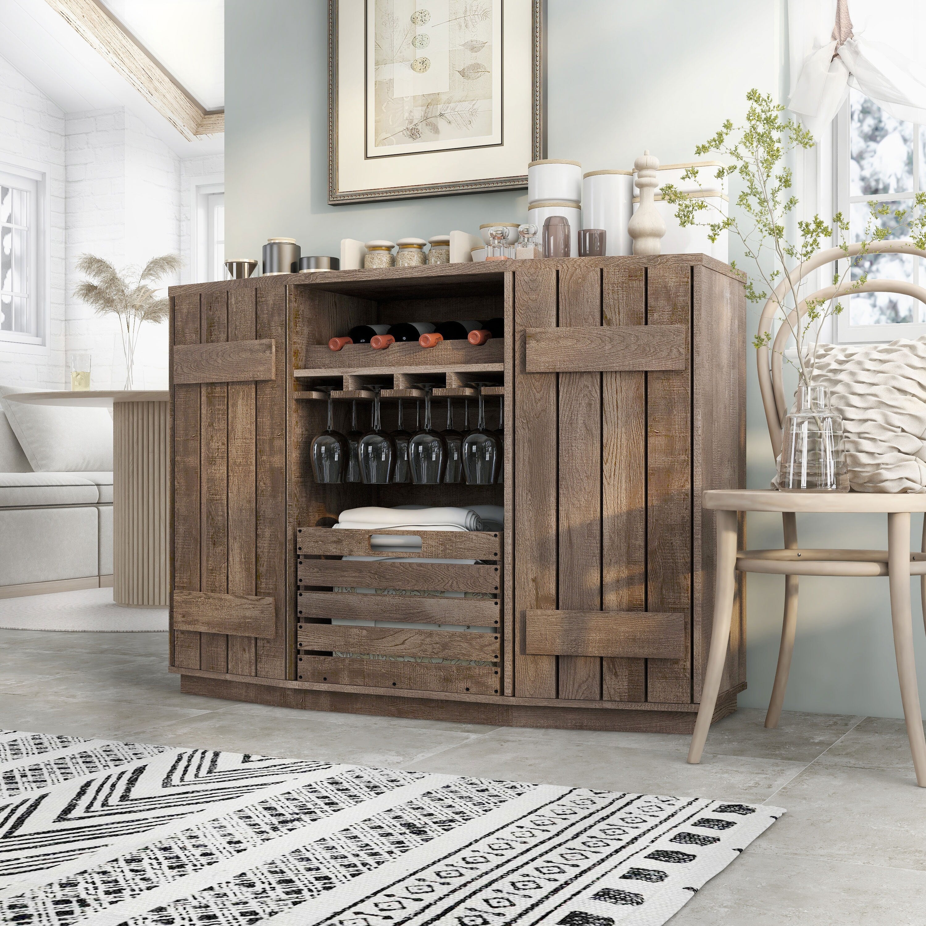 Harla Rustic Vintage Walnut Server By Foa