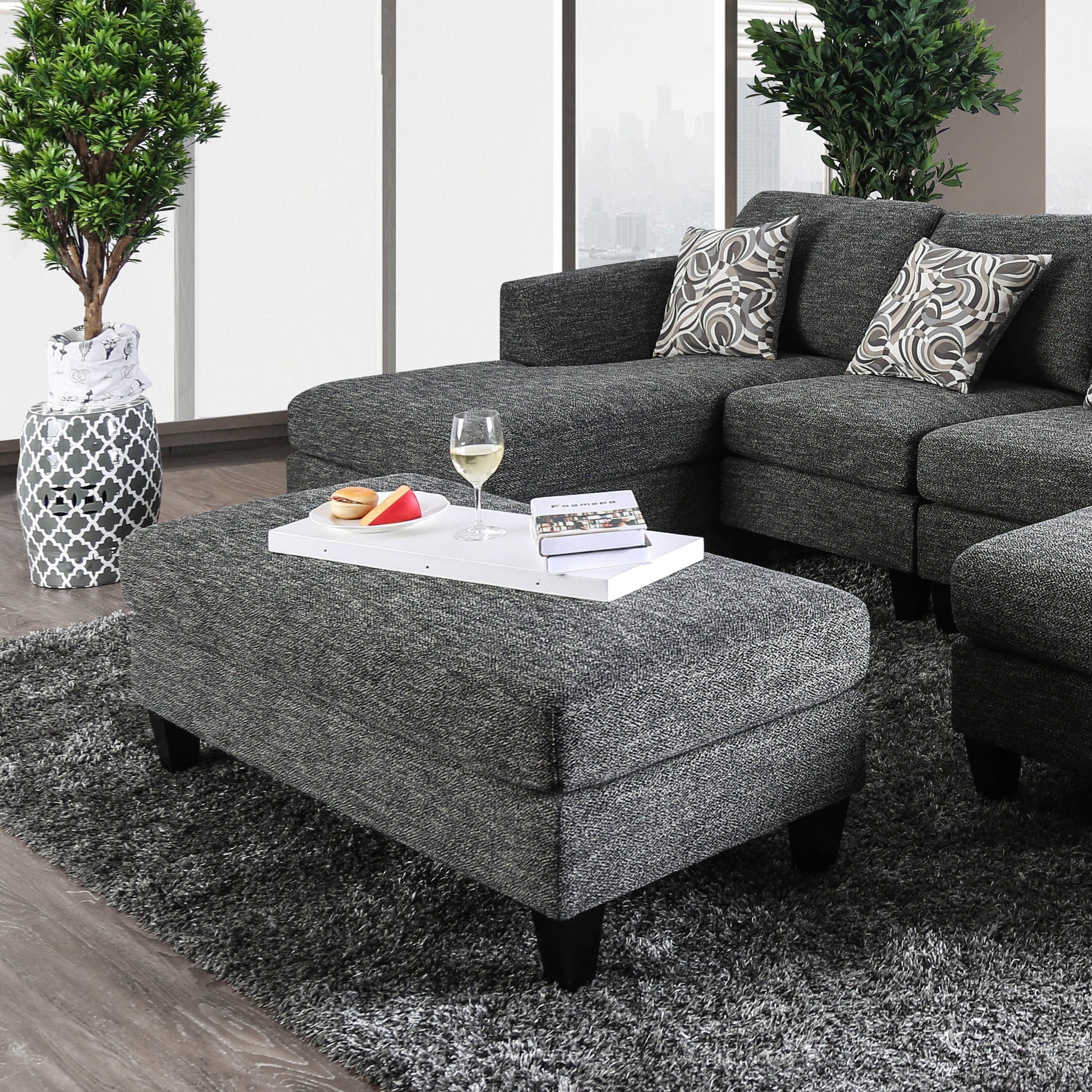 Furniture Of America Breckenridge Grey Chenille Ottoman