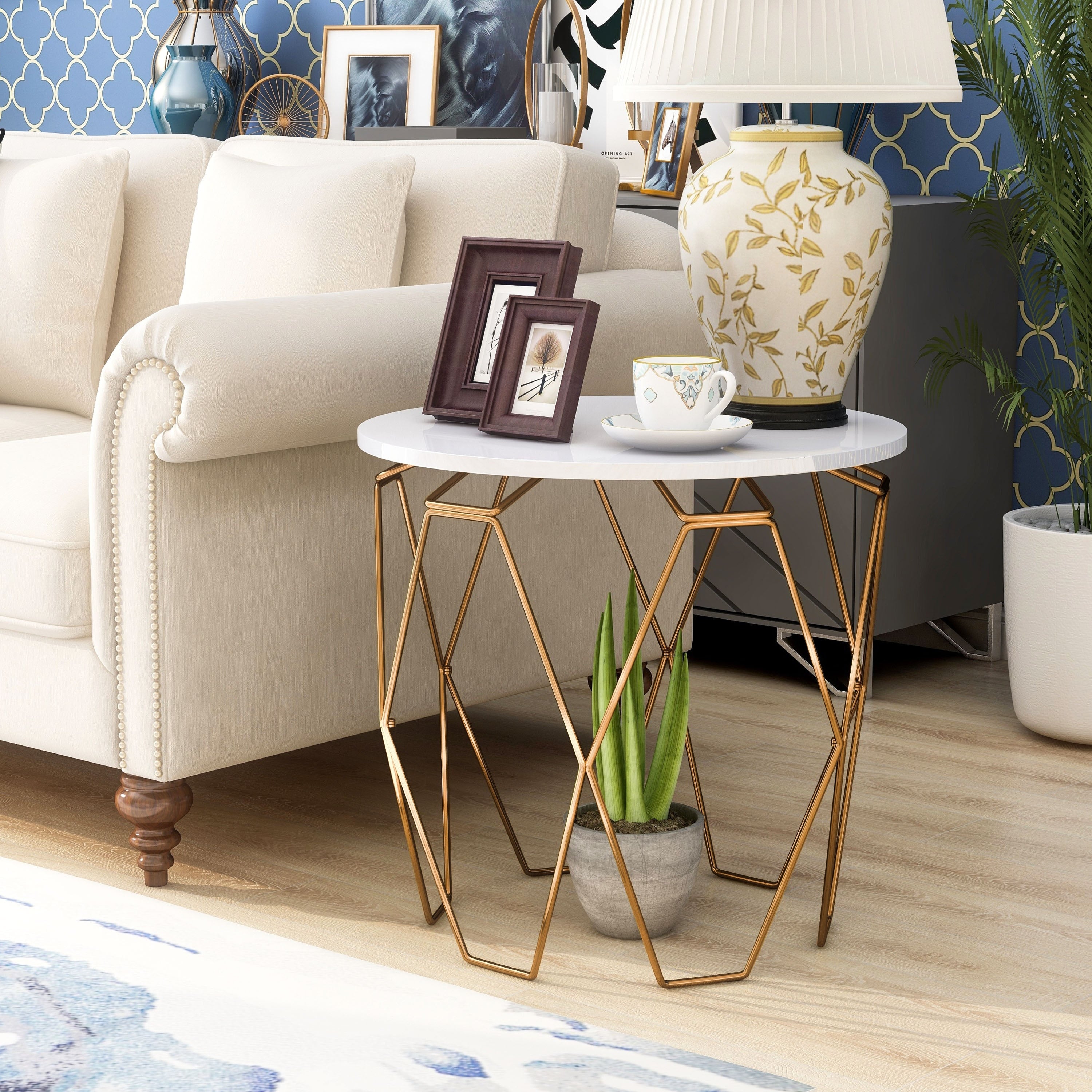Furniture Of America Lavina Modern White And Gold Tone End Table