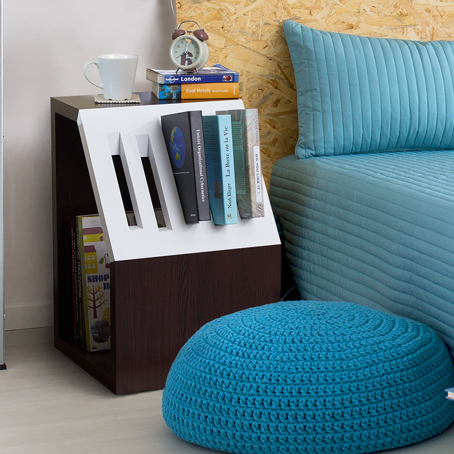 Leanne Modern Two Tone Slatted Nightstand With Book Rack By Foa