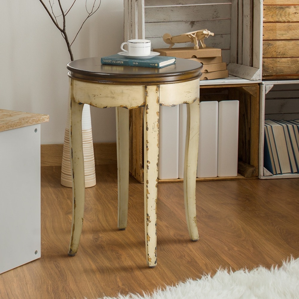 Furniture Of America Lira Vintage Style Two Tone Round Side Table