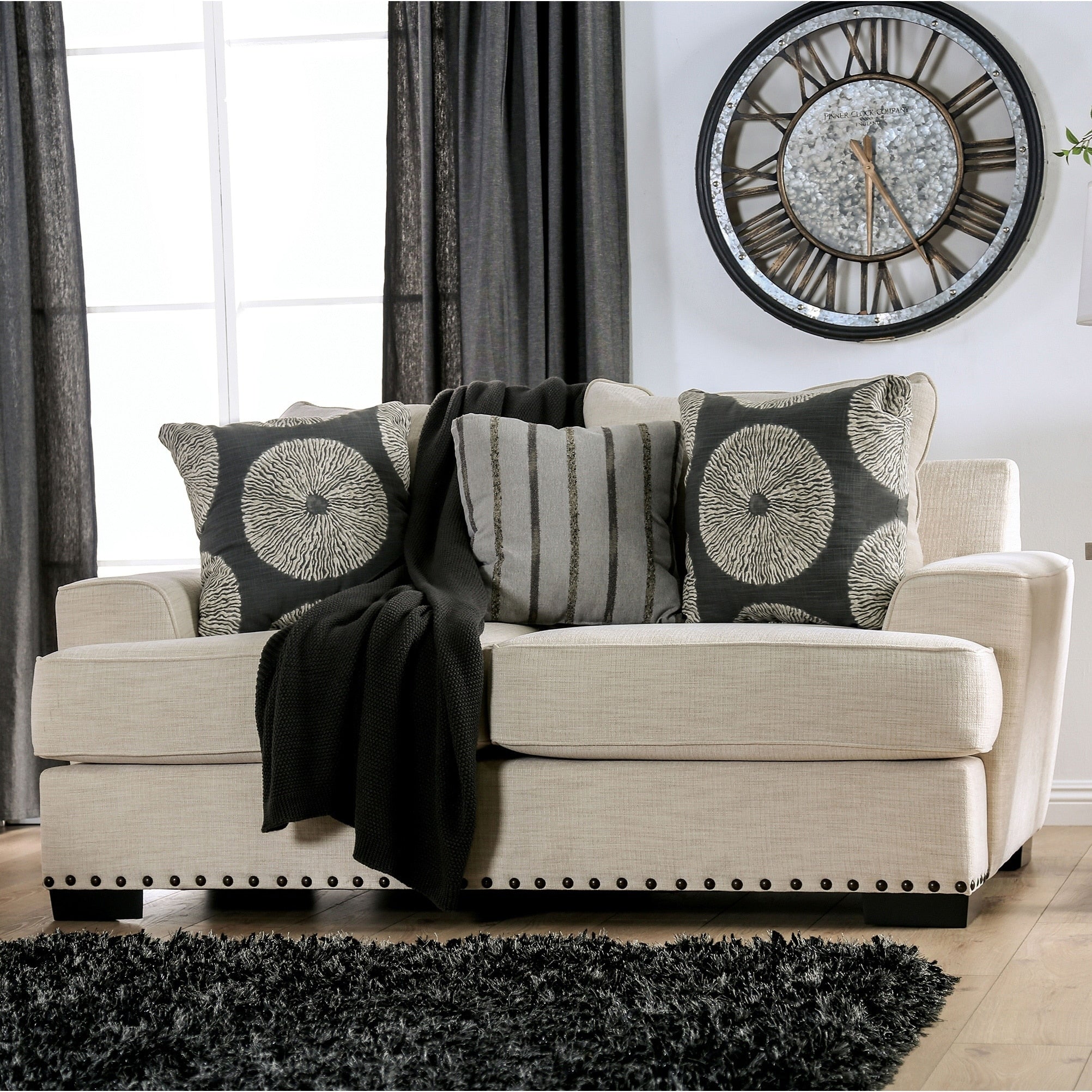 The Gray Barn Madeleine Way Ivory Fabric Contemporary Nailhead Loveseat