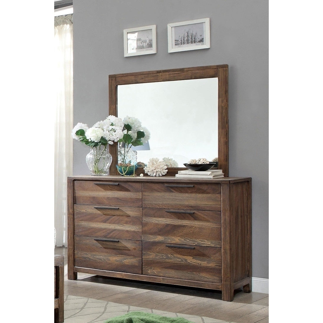 Amber Modern Natural 6 Drawer 2 Piece Dresser And Mirror Set By Foa