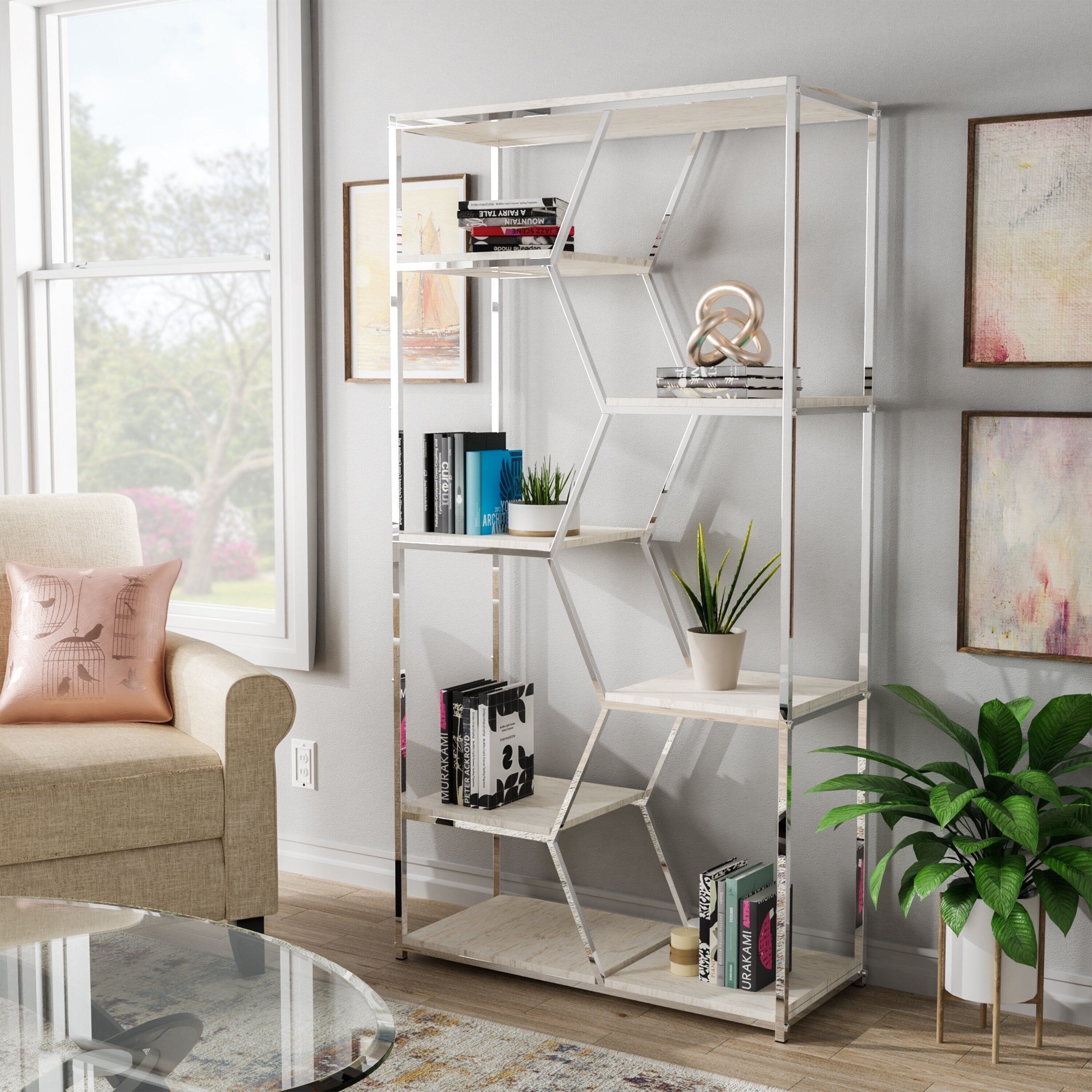 Silver Orchid Marion 72 Inch Metal Glam Display Bookcase