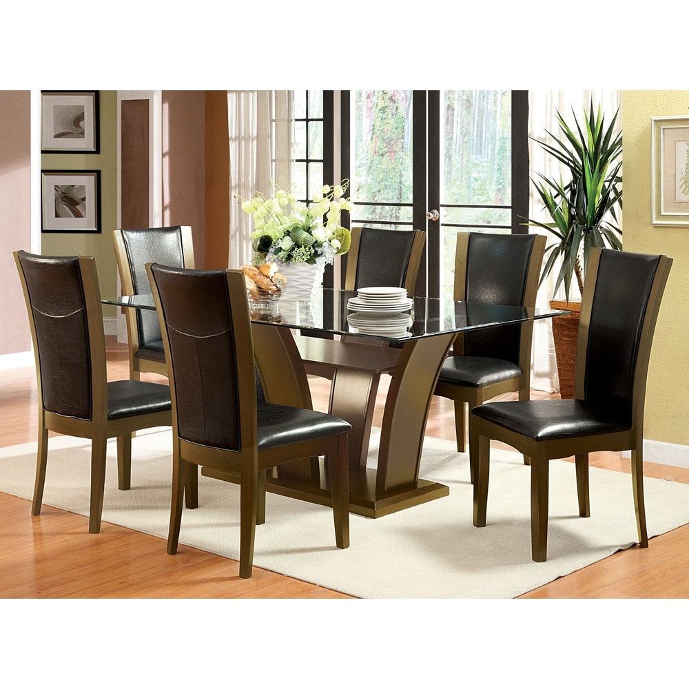 Furniture Of America Marion Contemporary 7 Piece Glass Top Dining Set