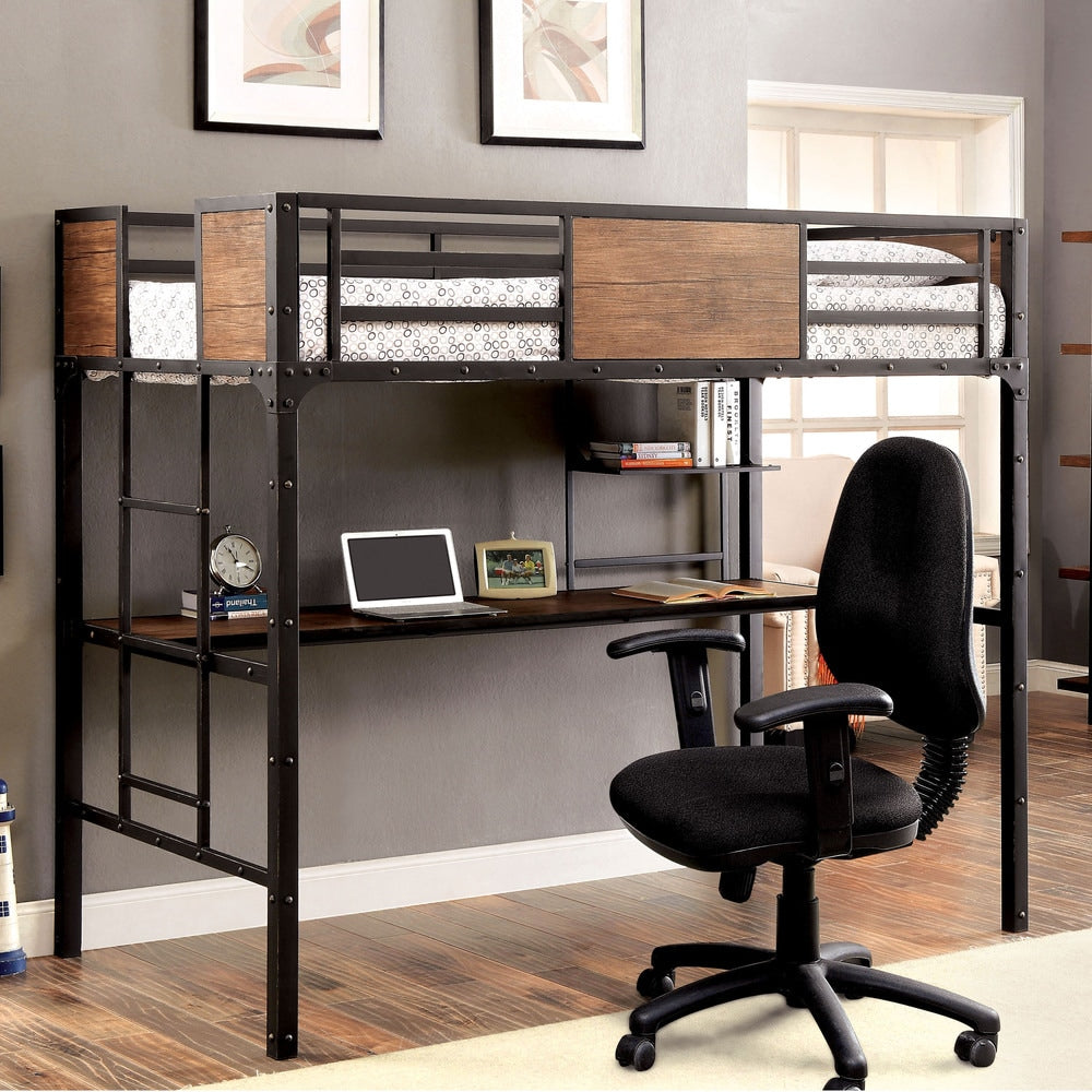 Furniture Of America Markain Industrial Metal Loft Bed With Workstation