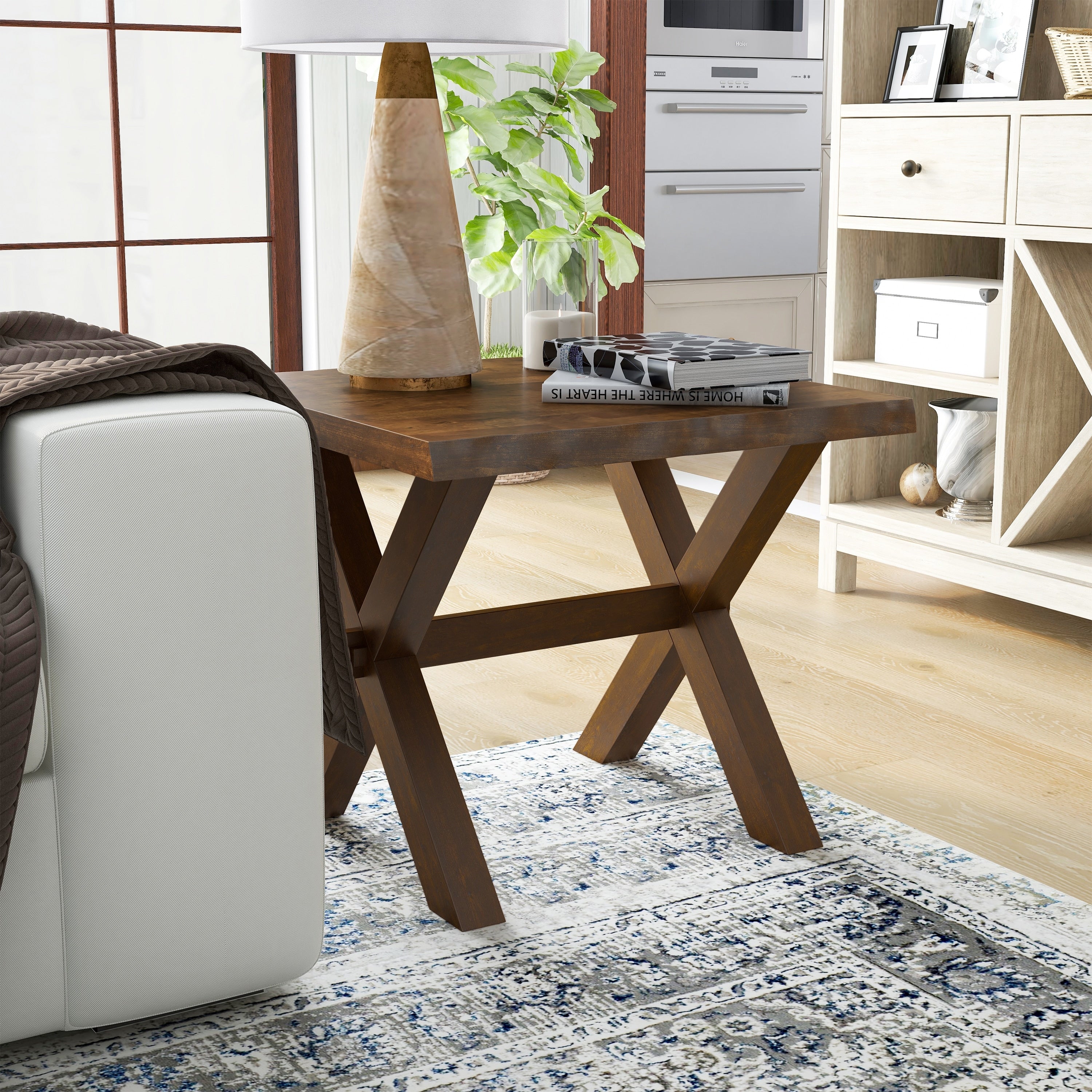 Furniture Of America Mav Transitional Walnut Solid Wood End Table