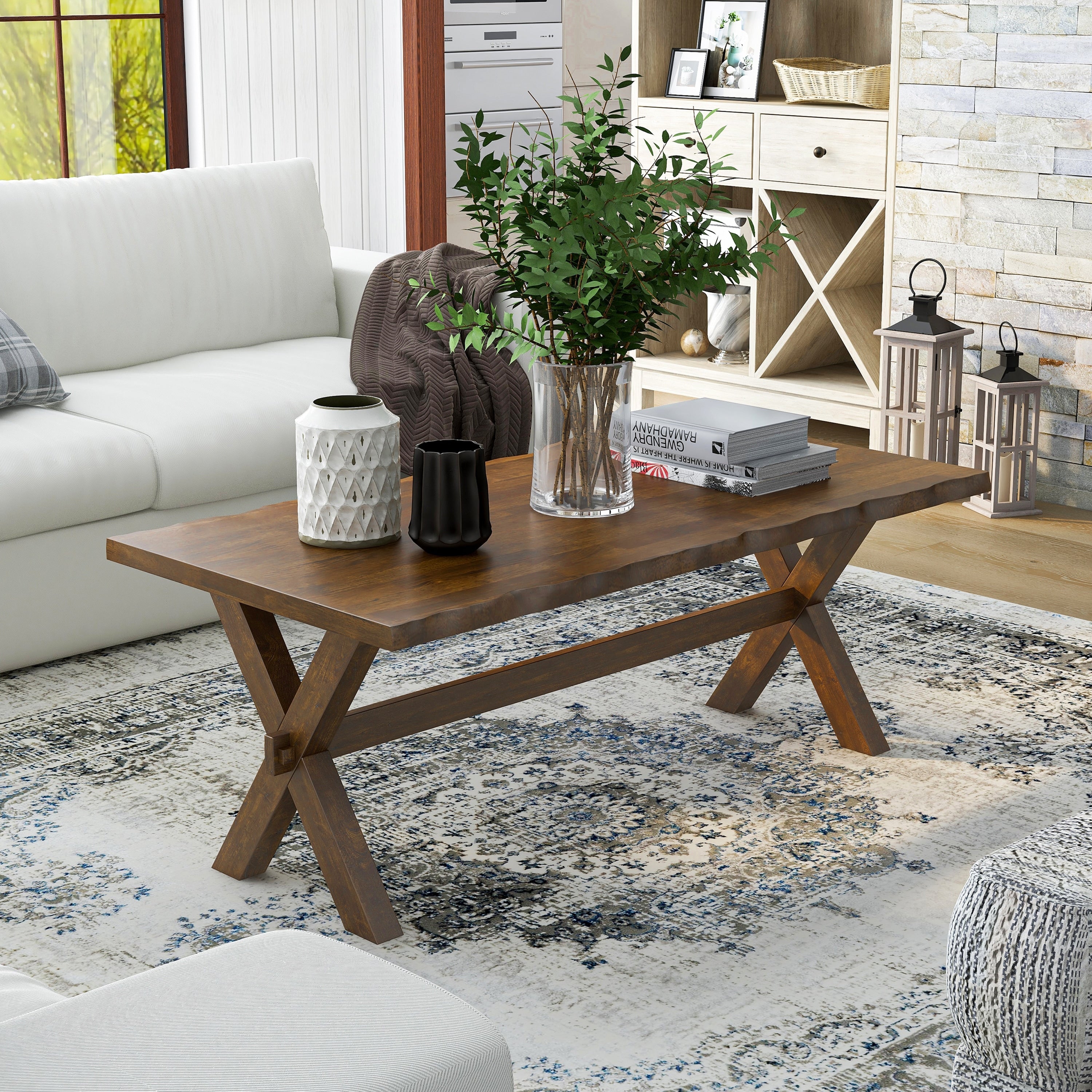 Furniture Of America Mav Transitional Walnut Solid Wood Coffee Table