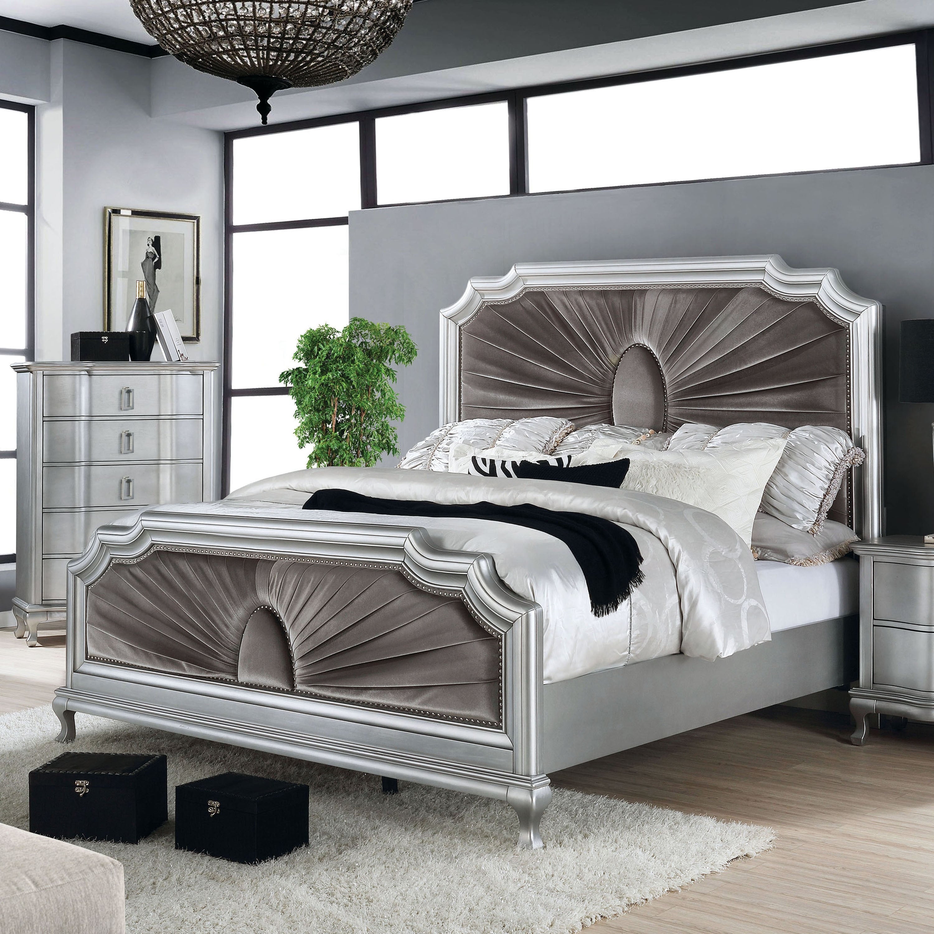 Furniture Of America Maza Silver 2 Piece Bed And Chest Set