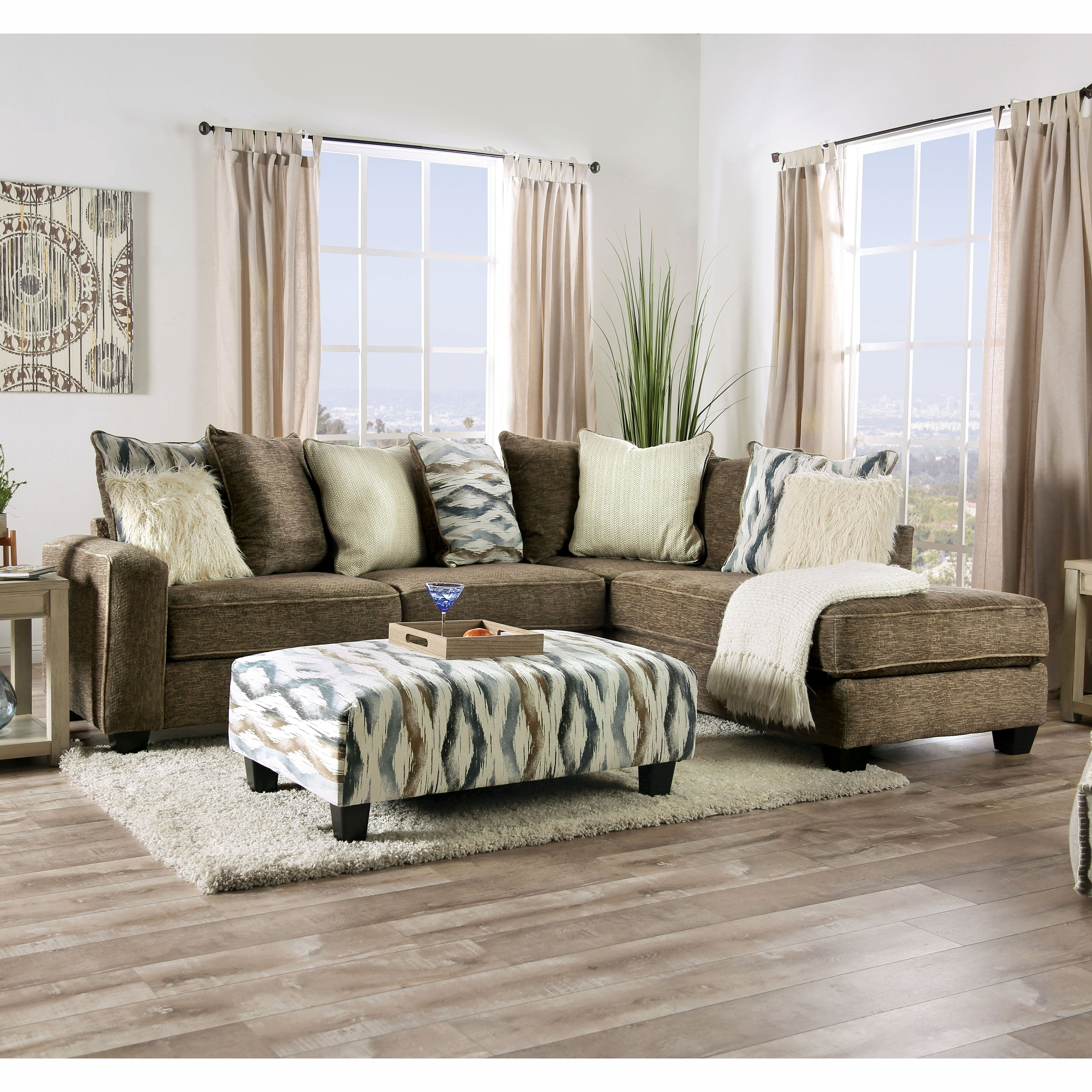 Furniture Of America Meeres Transitional Brown Microfiber Sectional