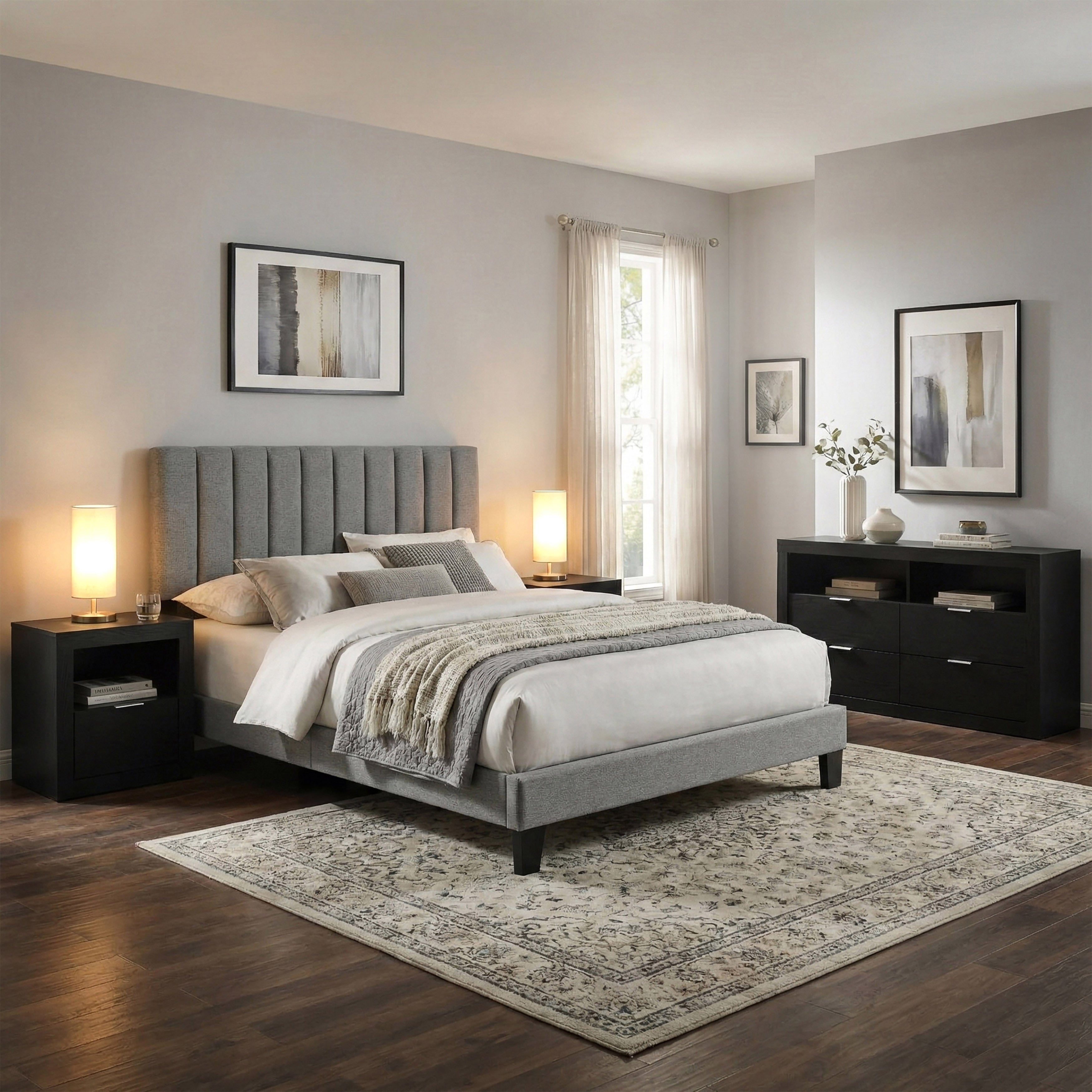 Furniture Of America Merro Modern 4 Piece Solid Wood Bedroom Set With Dresser And 2 Nightstands