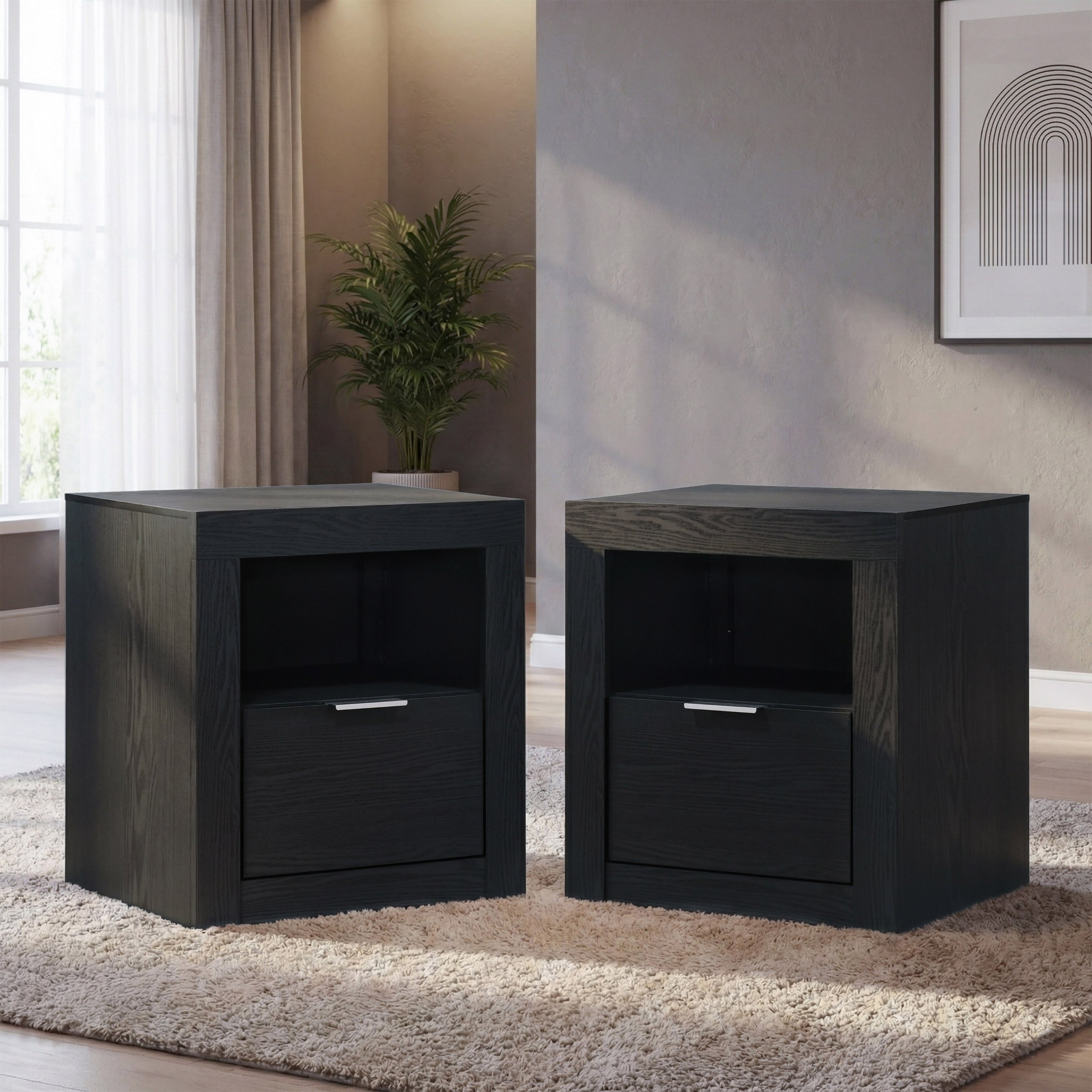 Furniture Of America Merro Modern Solid Wood 1 Drawer Nightstand With Top Open Shelf Set Of 2