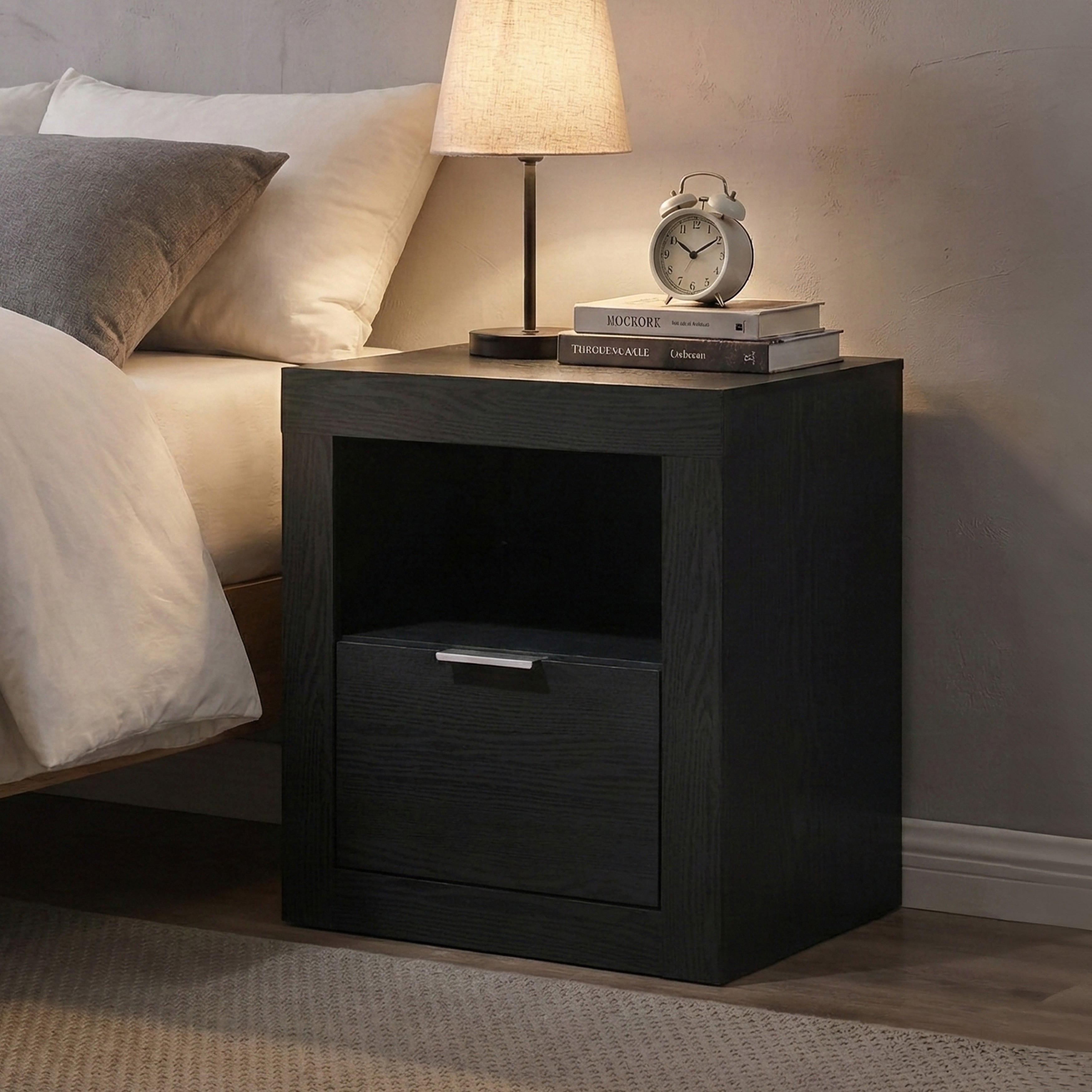 Furniture Of America Merro Modern Solid Wood 1 Drawer Nightstand With Top Open Shelf