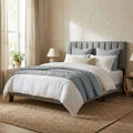 Furniture Of America Merro Modern Solid Wood Upholstered Panel Bed With Channeled Headboard