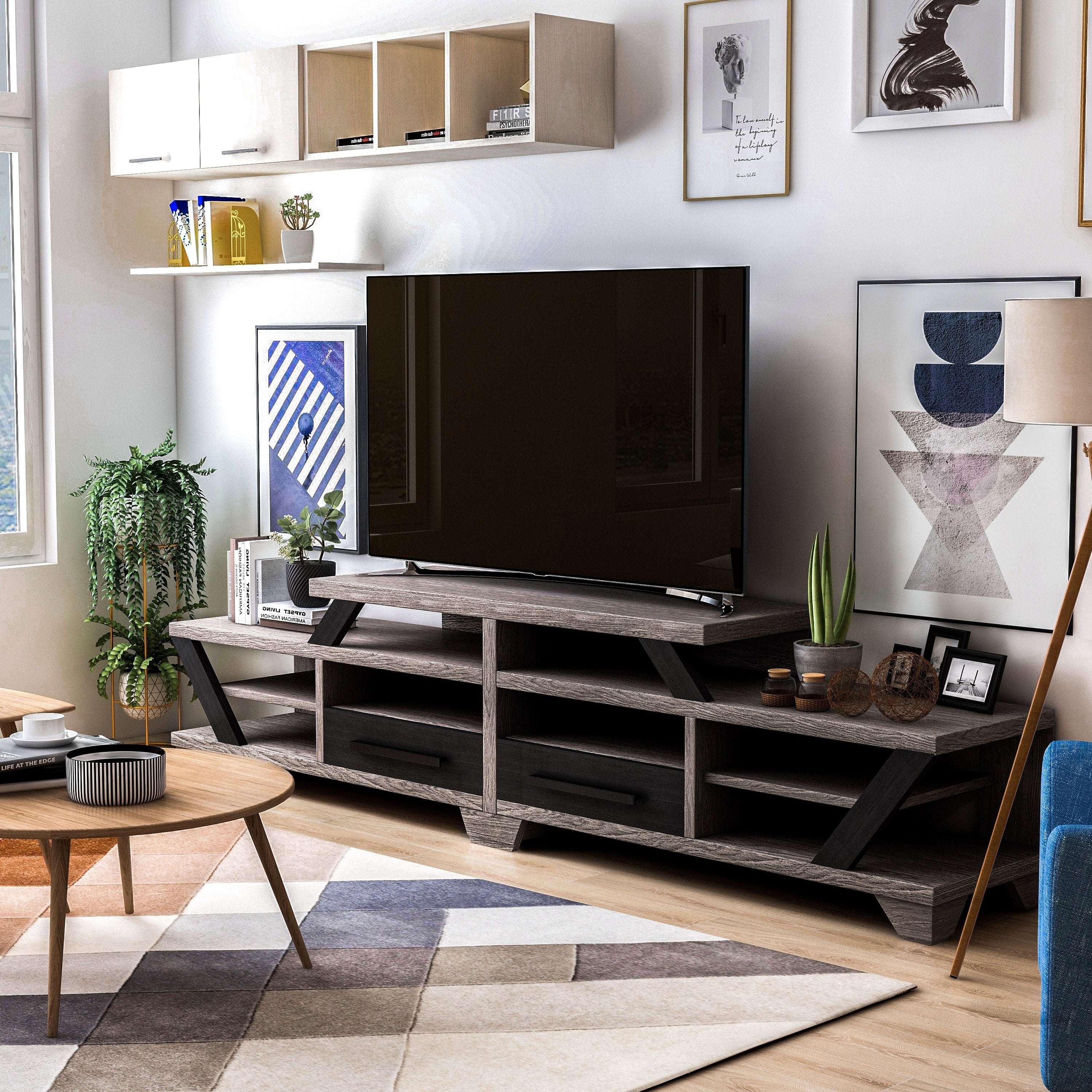 Mezu Contemporary 82 Inch Distressed Grey Tv Stand By Foa
