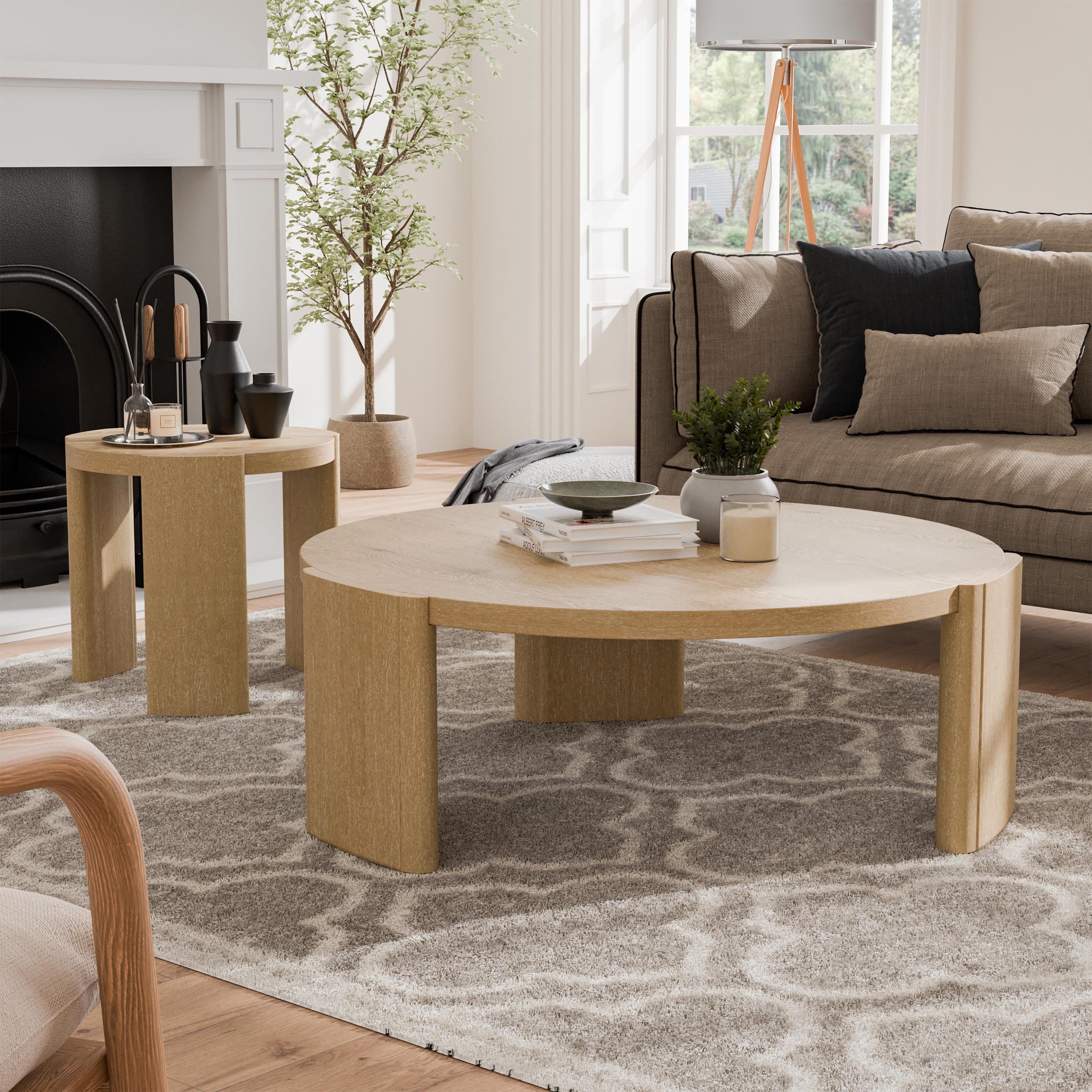 Furniture Of America Minst Modern 2 Piece Oak Wood Round Coffee Table Set