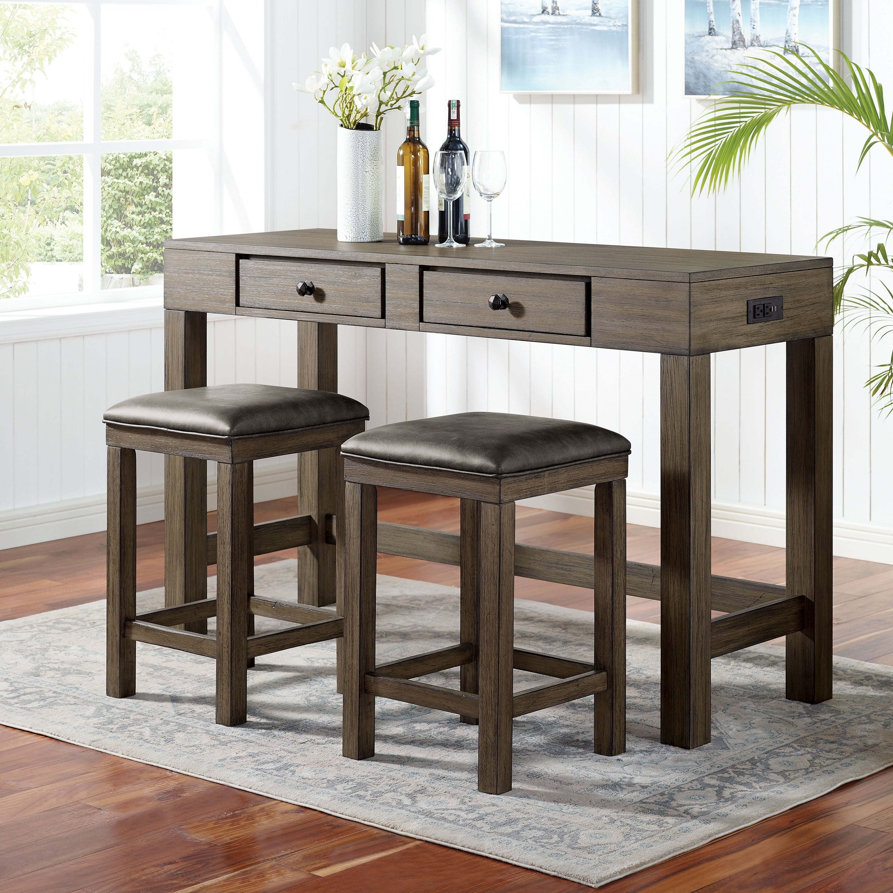 Furniture Of America Naht Transitional Brown 3 Piece Counter Dining Set