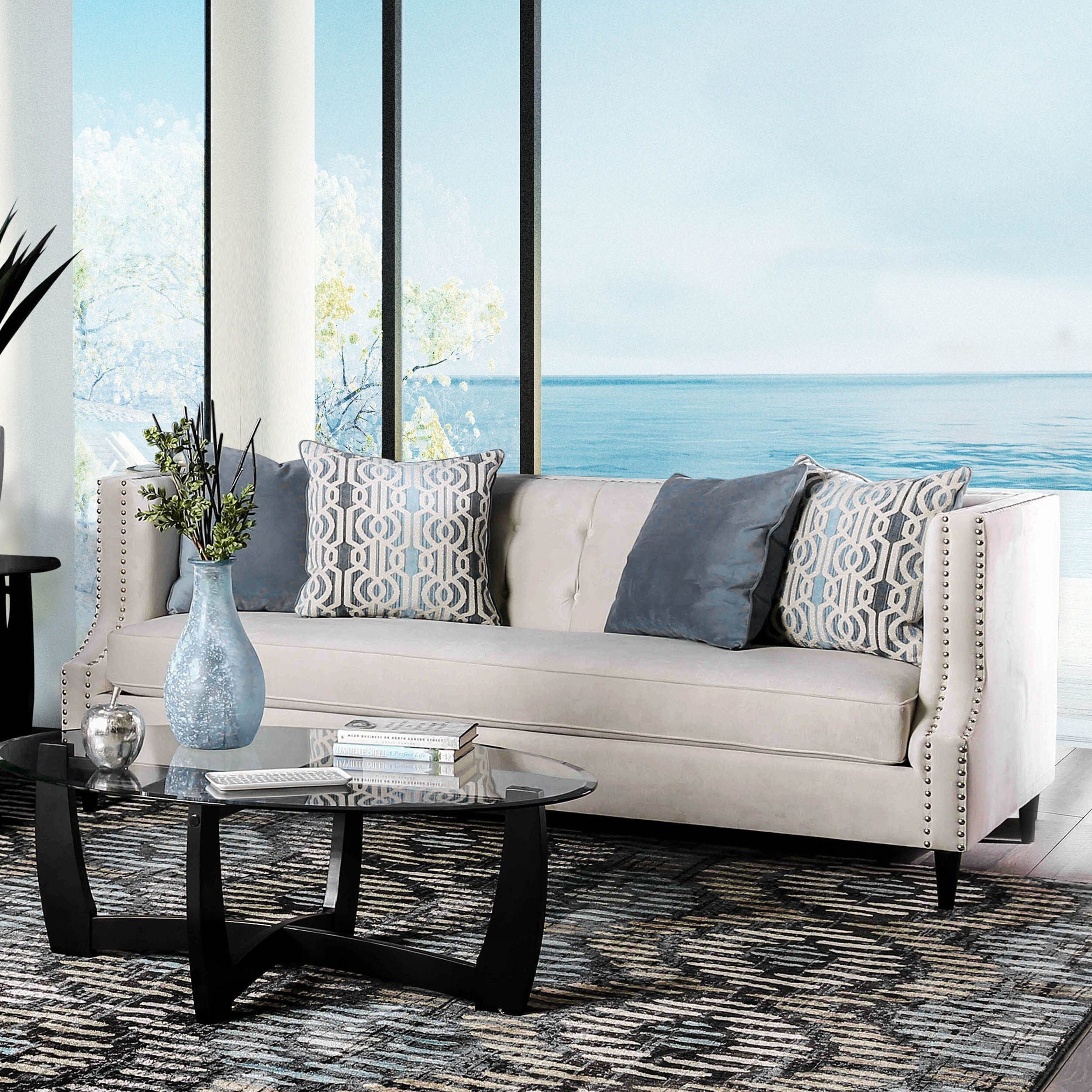 Furniture Of America Garamond Contemporary Tuxedo Microfiber Tufted Sofa