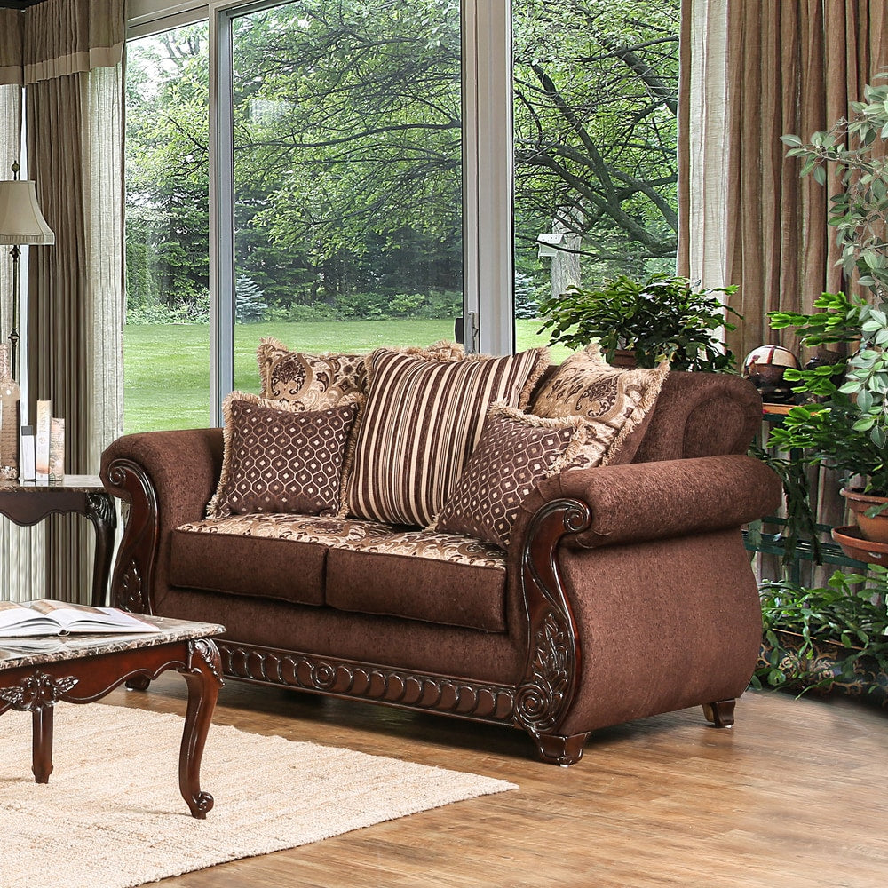 Furniture Of America Newland Traditional Solid Wood Fabric Loveseat