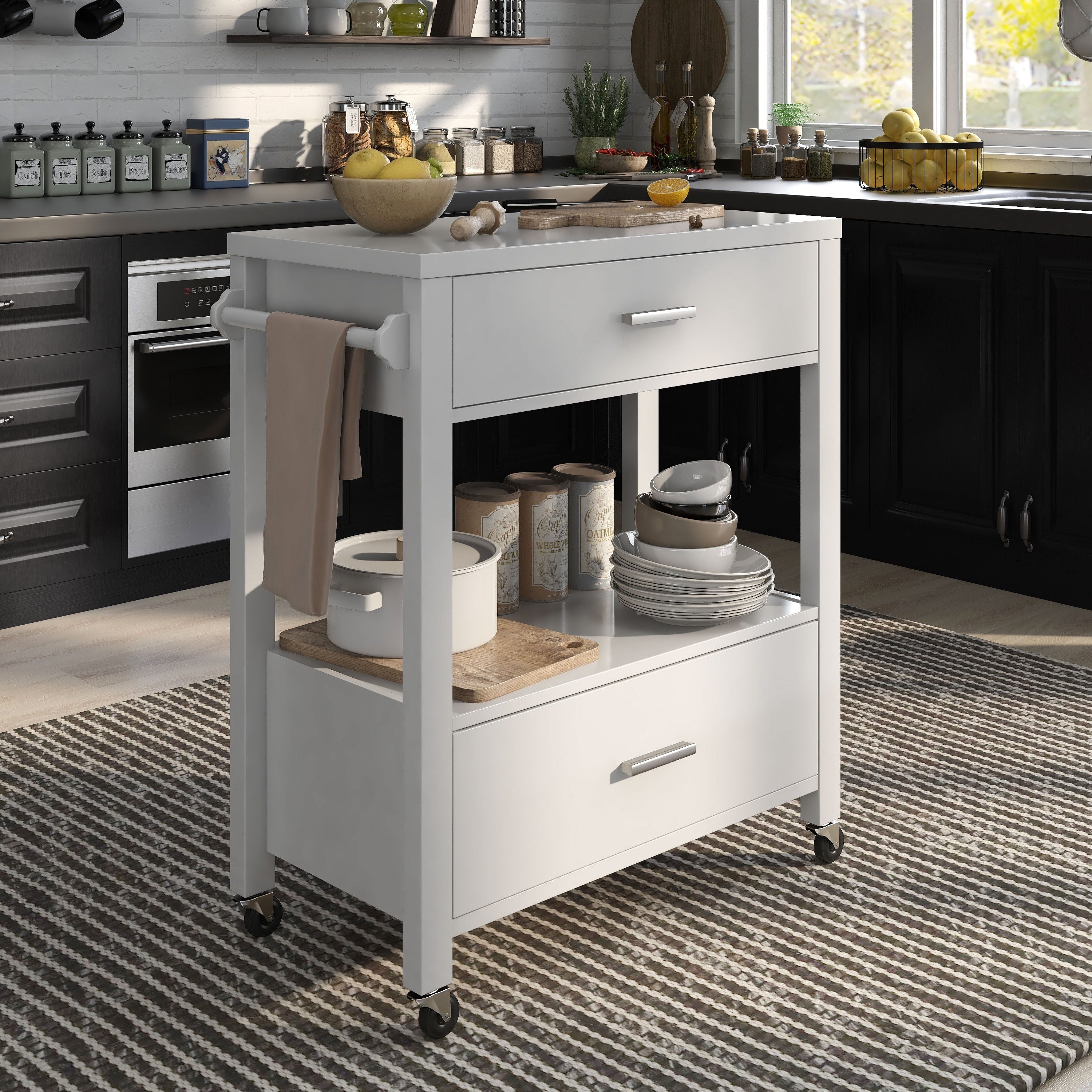 Furniture Of America Newsom Modern 2 Drawer Serving Cart Buffet