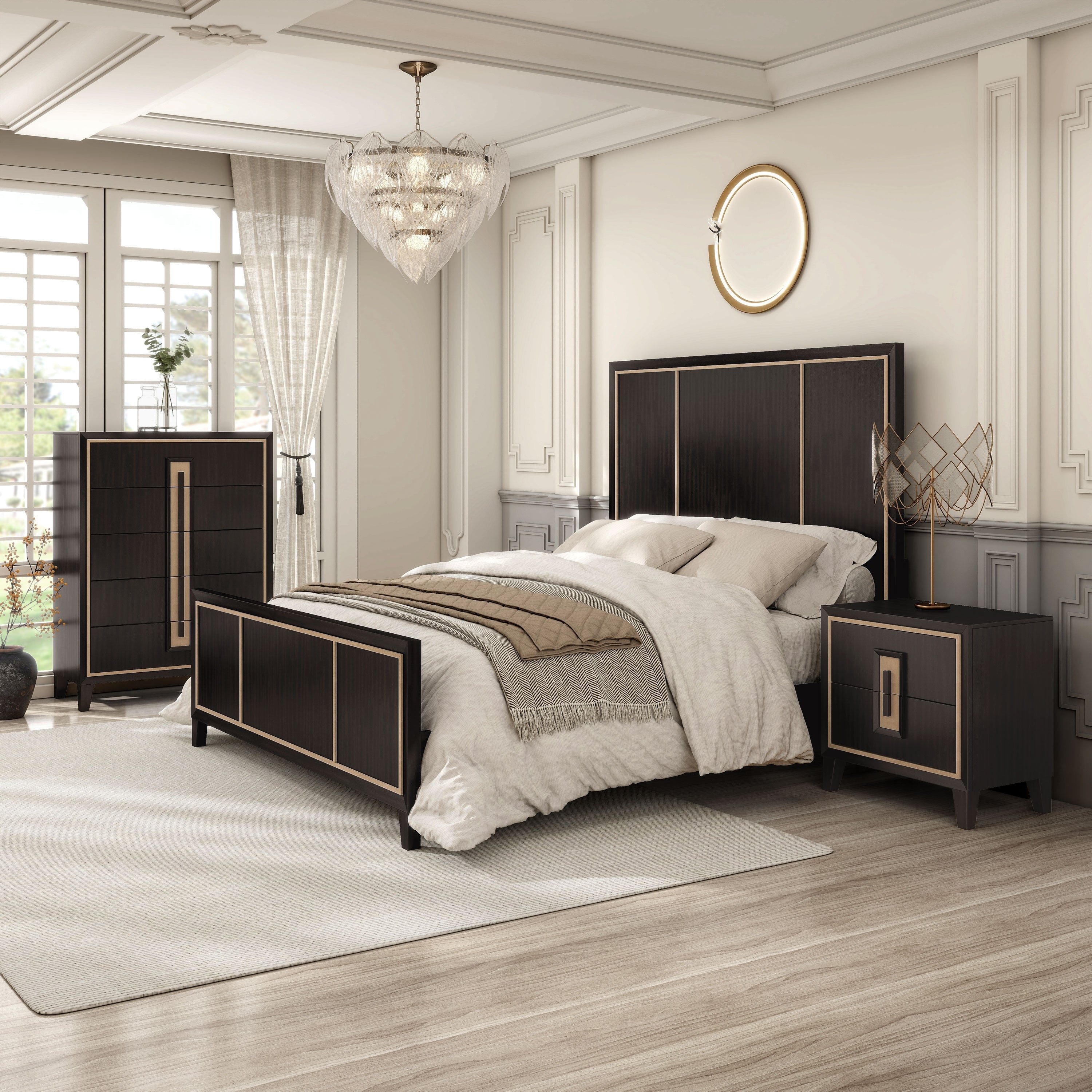 Furniture Of America Nyx Modern 3 Piece Espresso Solid Wood Queen Panel Bedroom Set