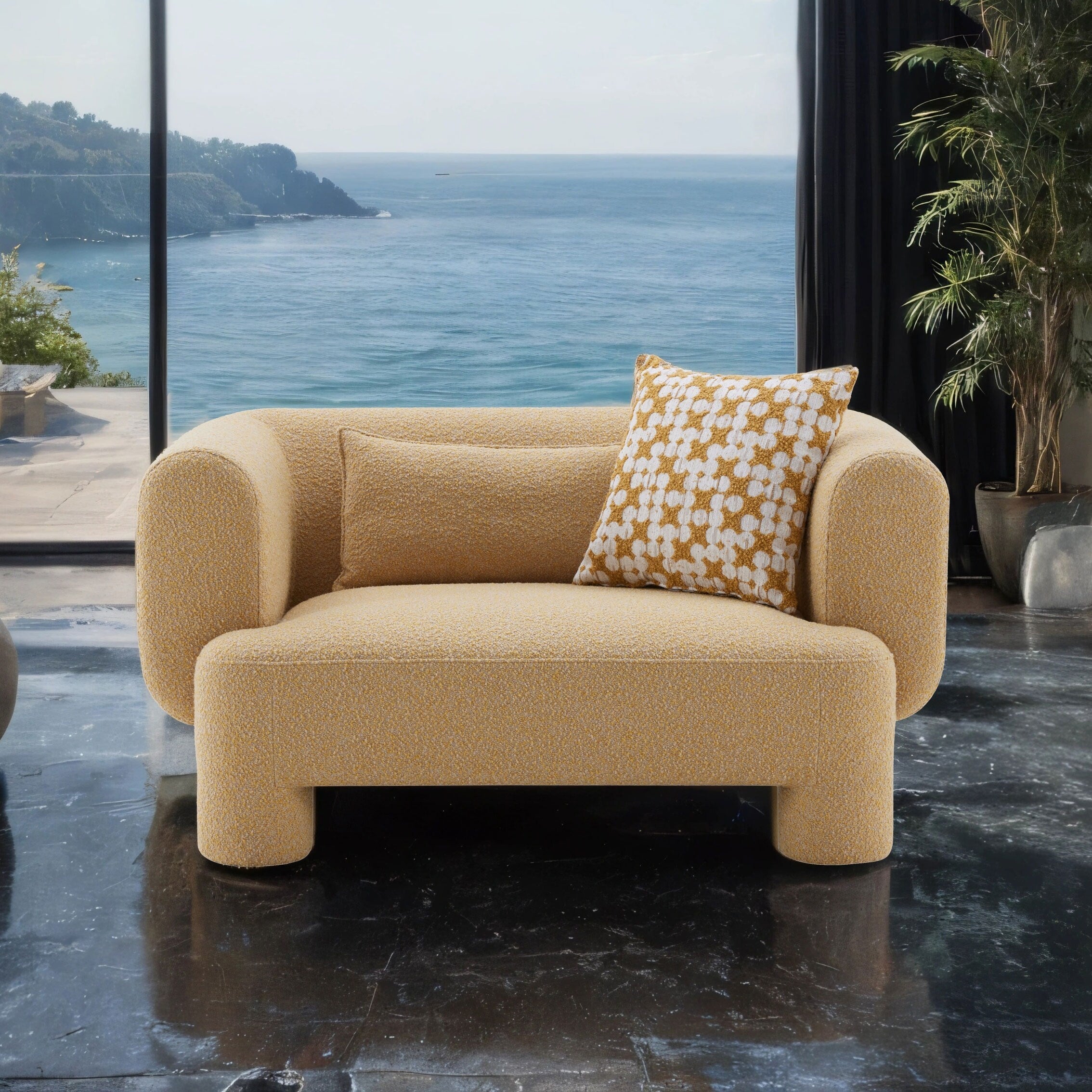 Furniture Of America Nyxel Modern 57 Inch Yellow Fabric Arm Chair With Pillows
