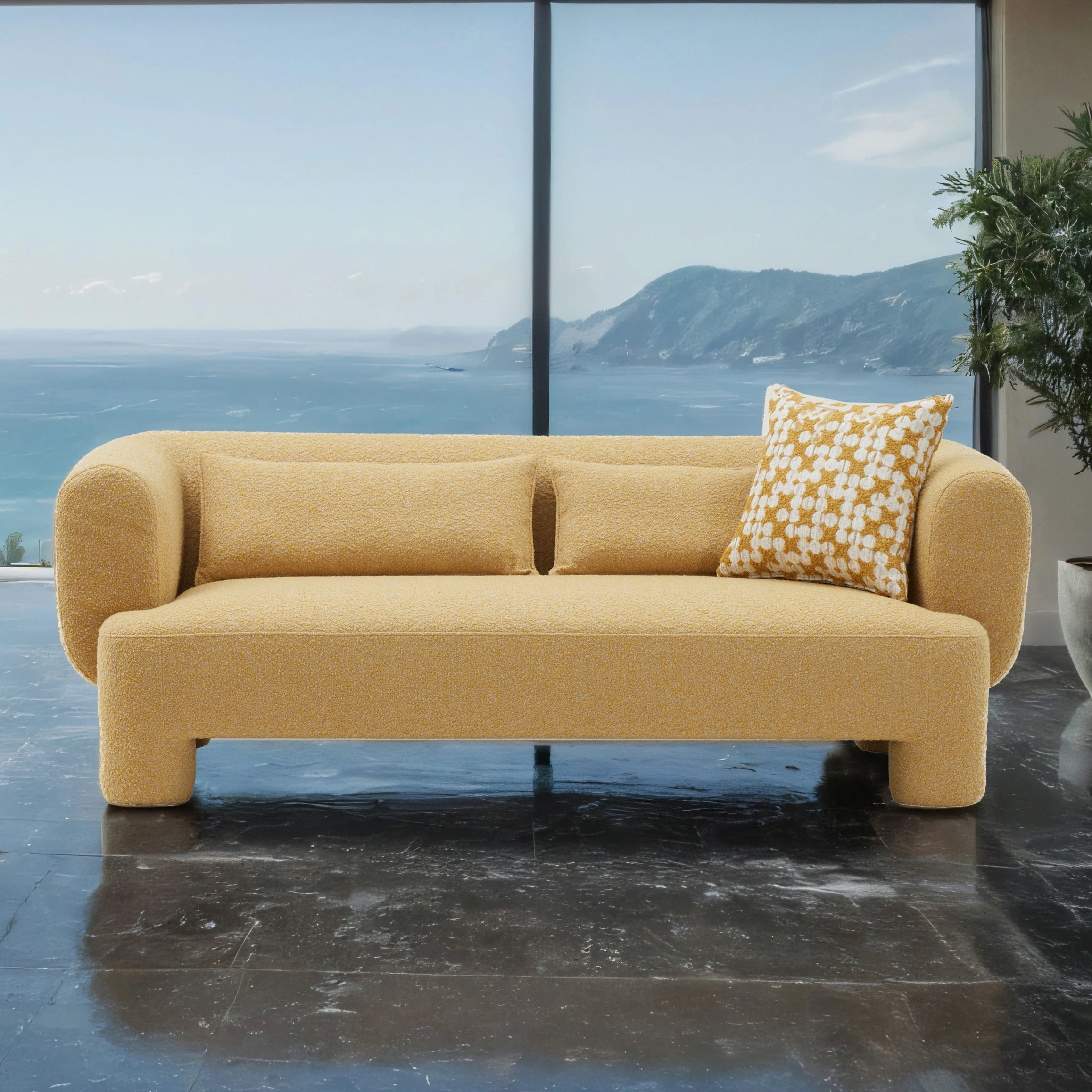 Furniture Of America Nyxel Modern 83 Inch Yellow Fabric Oversized Sofa With Pillows