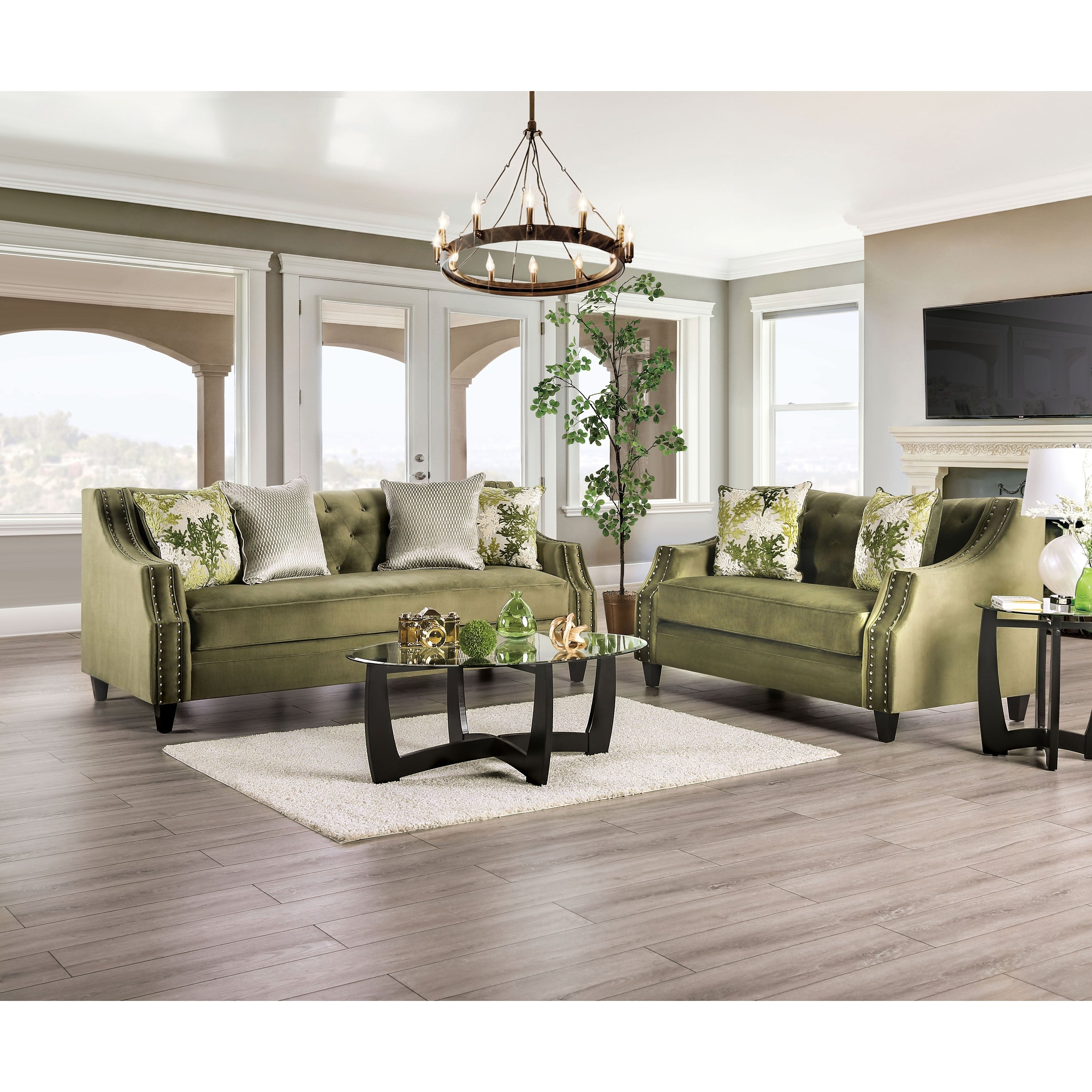 Furniture Of America Olie Transitional Green 2 Piece Living Room Set