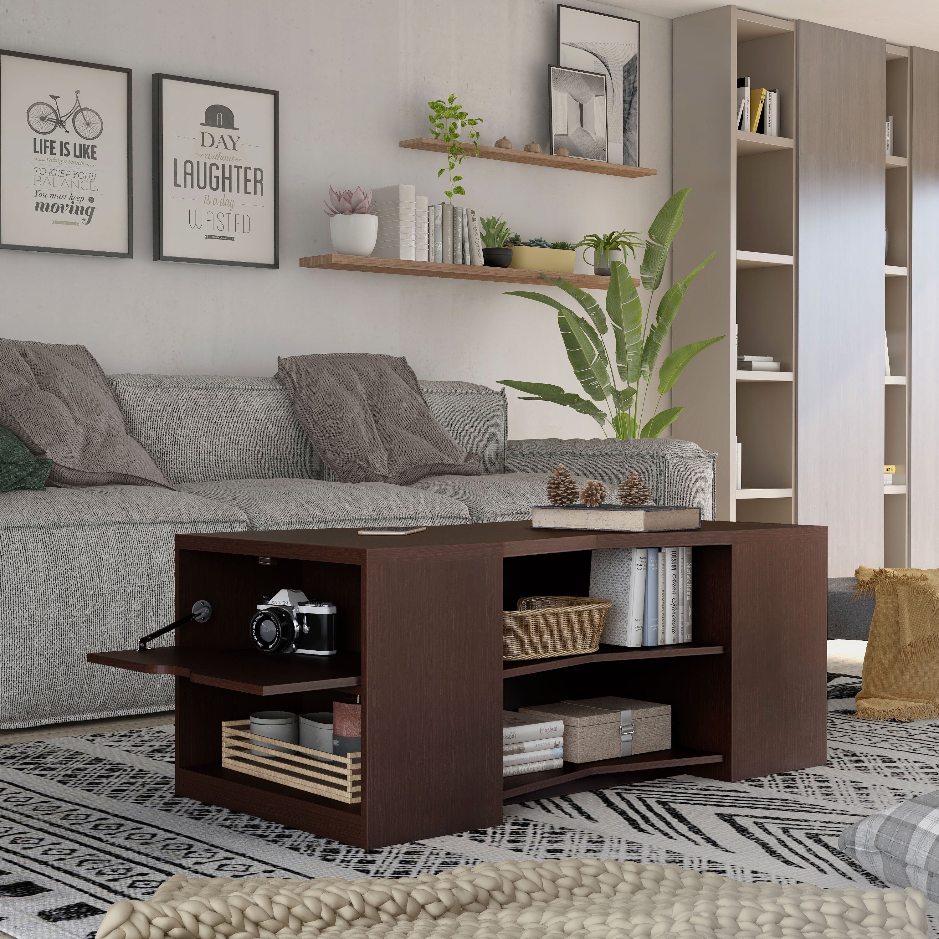 Furniture Of America Carleigh Contemporary Walnut Open Storage Coffee Table